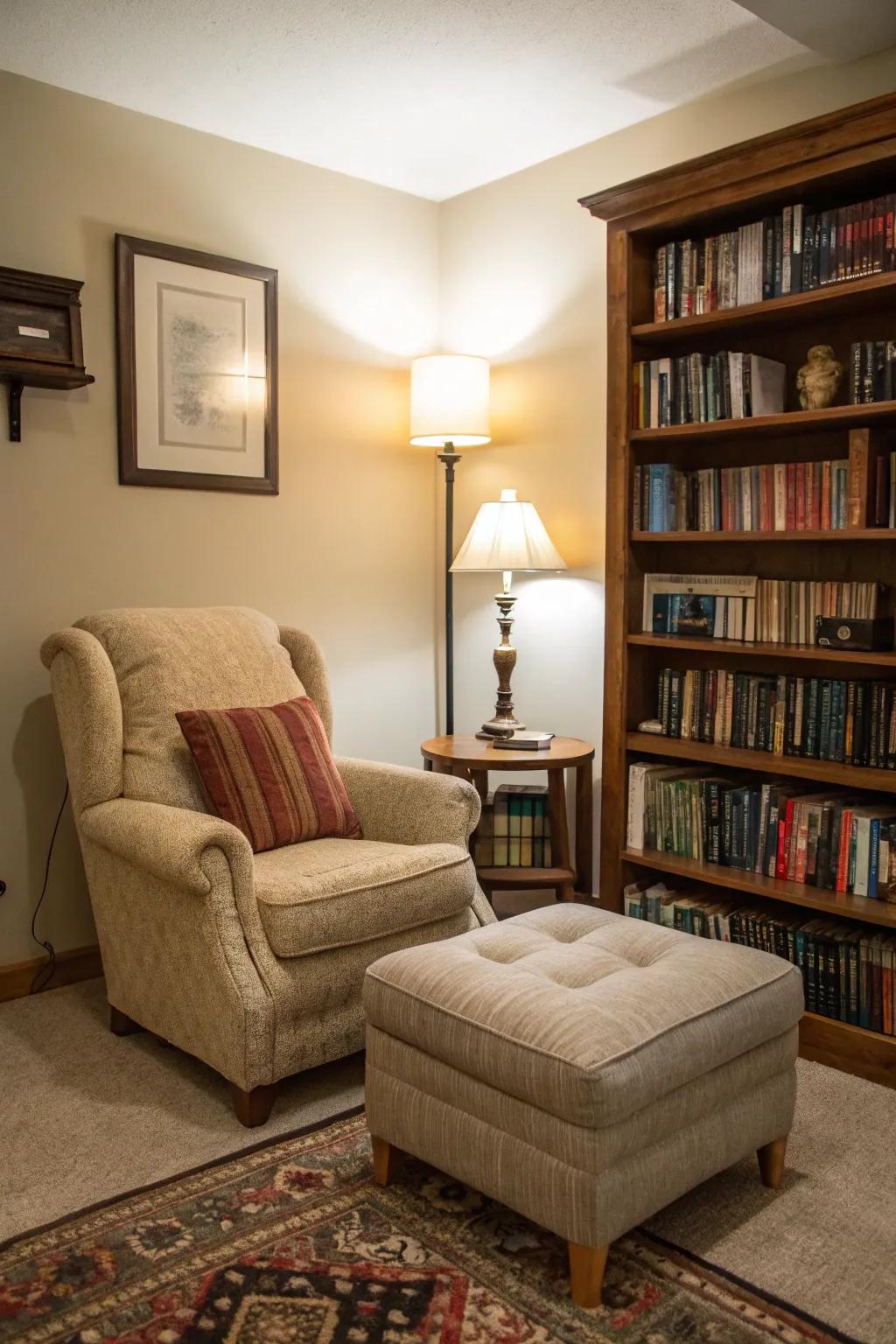 Furniture arrangement crafting distinct, inviting zones.