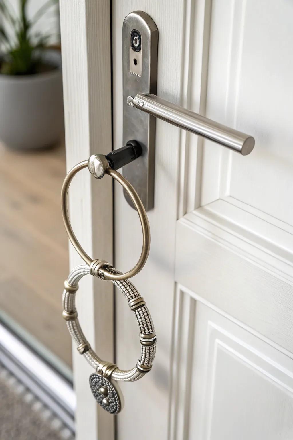 A minimalist ferrous ring door adornment for a hint of modern elegance.