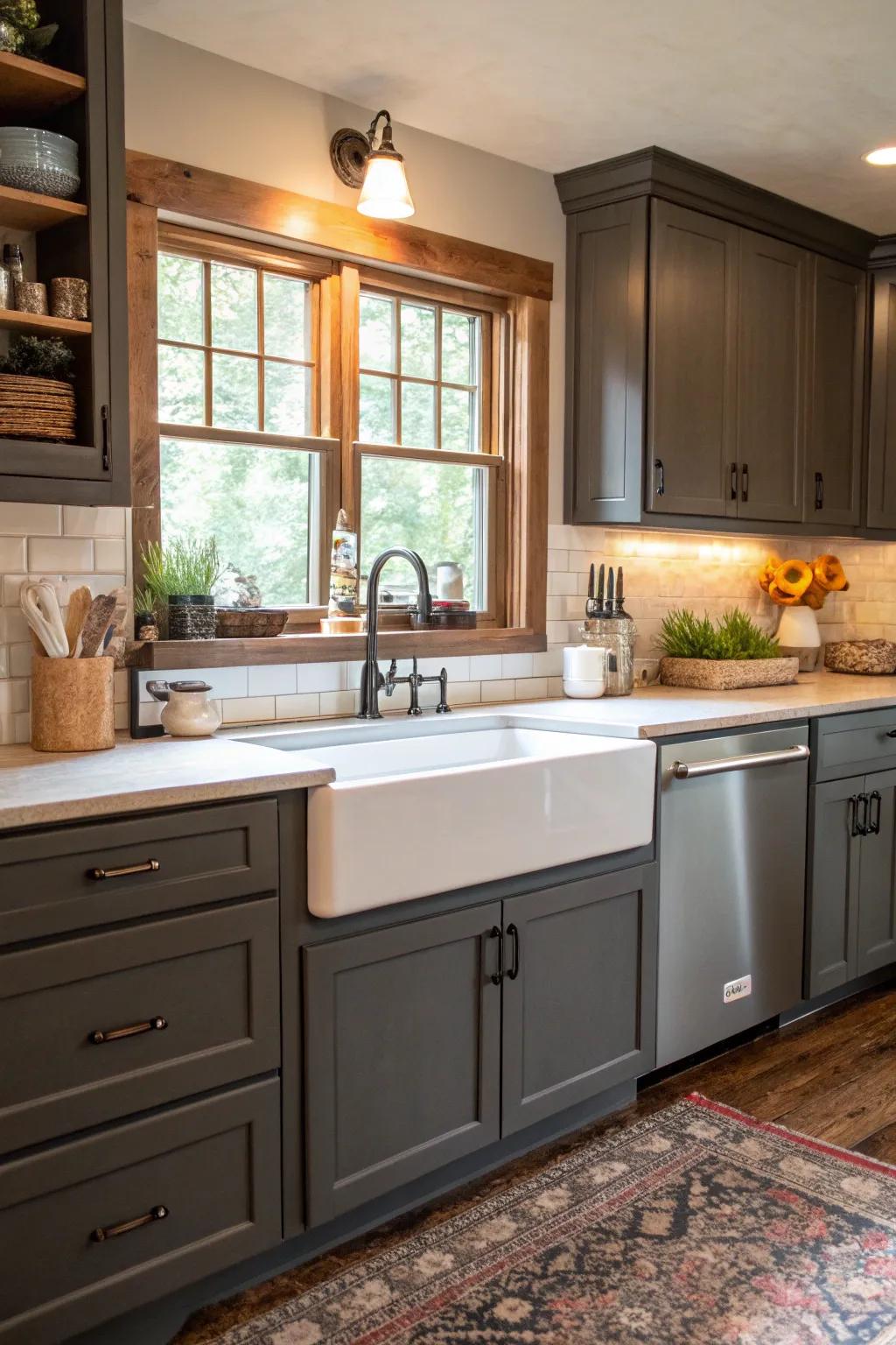 Classic sink adding rustic charm to the modern kitchen.