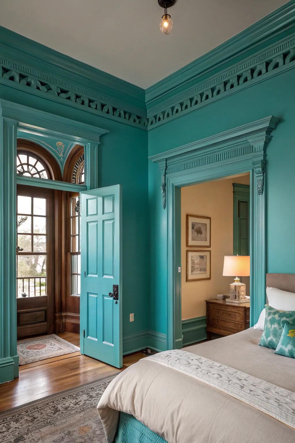 Highlighting details with teal paint adds character and focus.