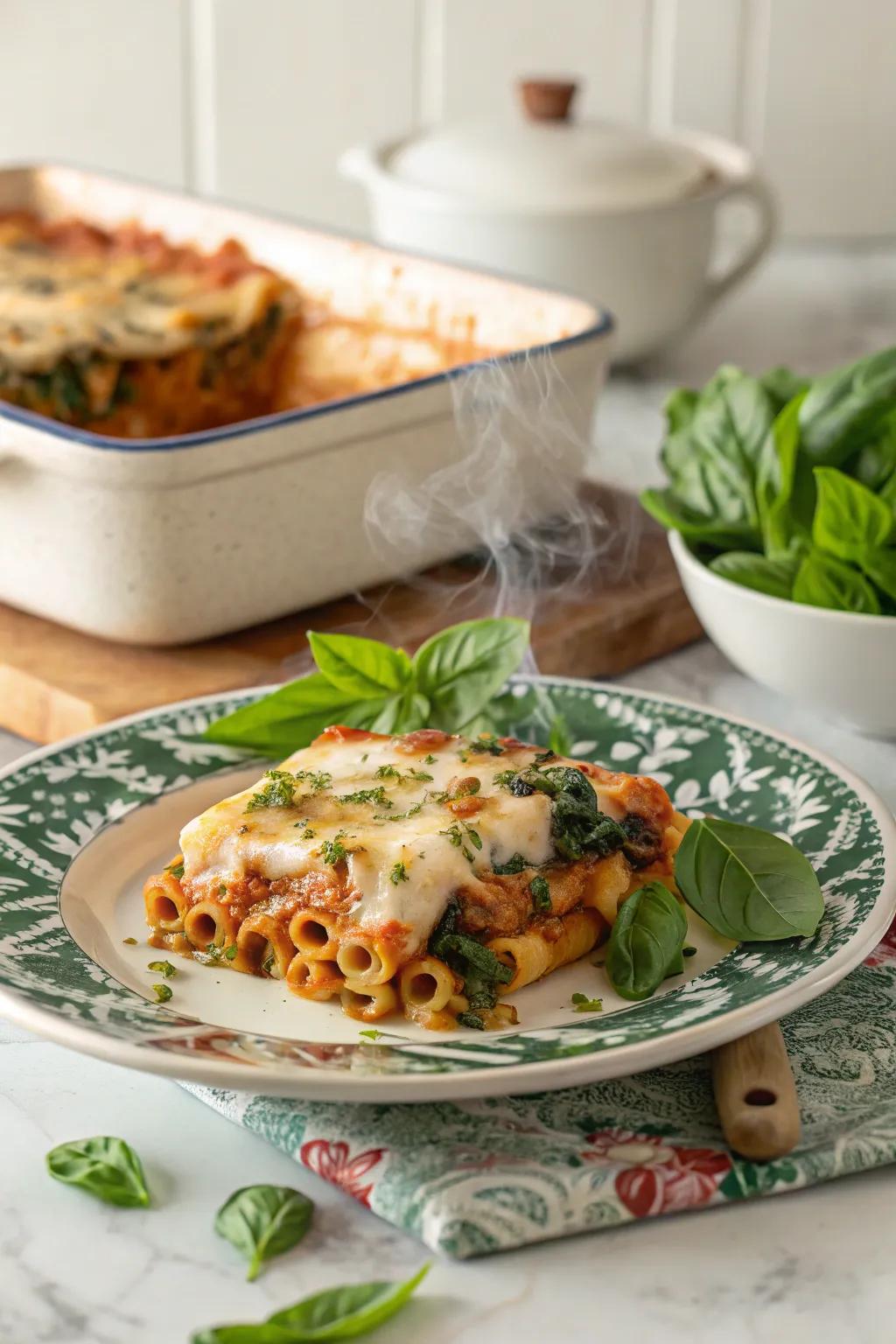 Baked ziti with spinach, a reassuring and straightforward December repast.
