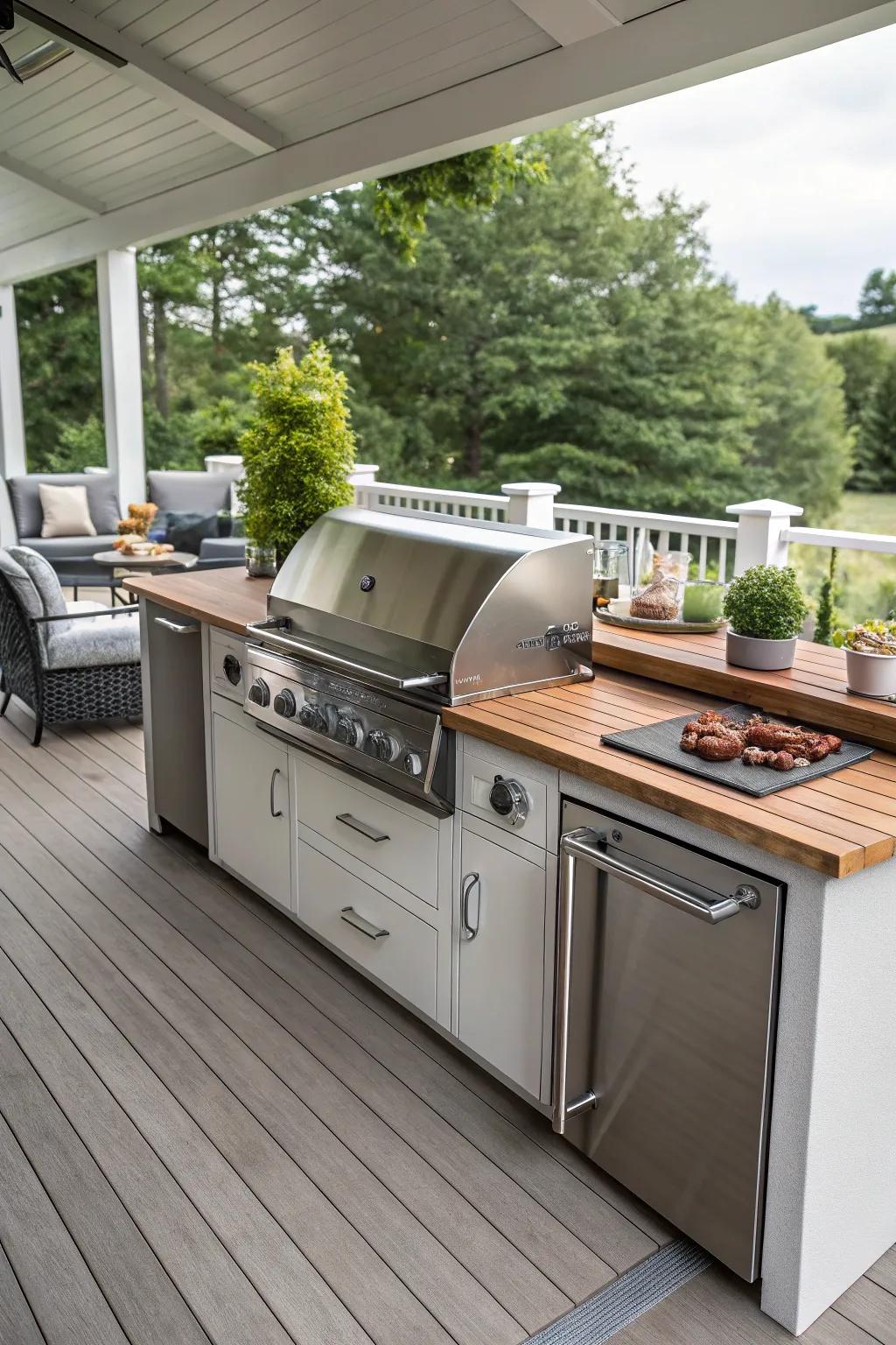 An open-air culinary space transforms this deck into an ideal spot for culinary adventures.