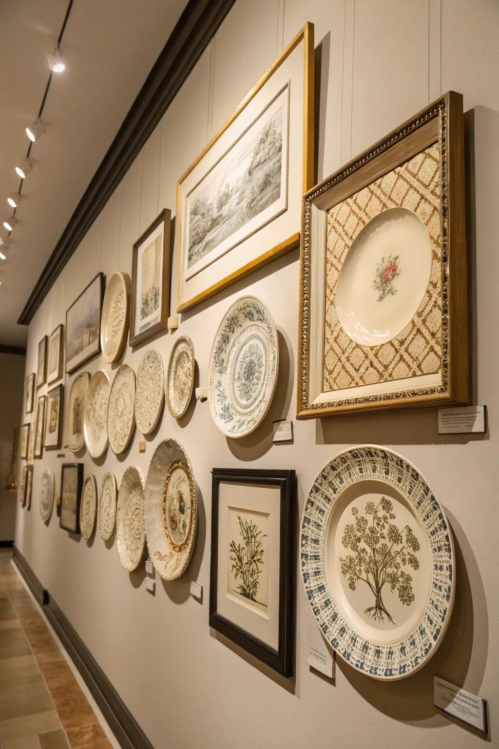 Framed plates transform into elegant wall art.