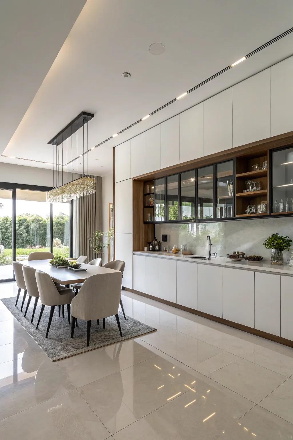 Floating cabinets present a modern aesthetic and establish a roomy impression.