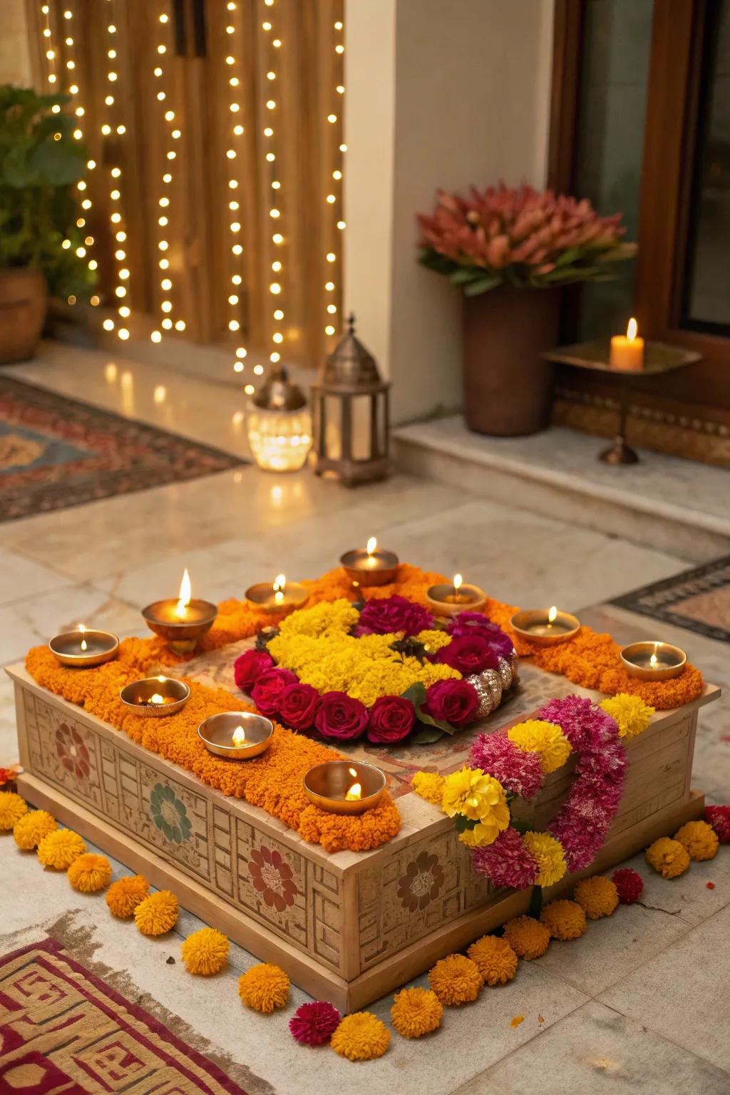 Refined chowki decorations introduce a traditional accent.