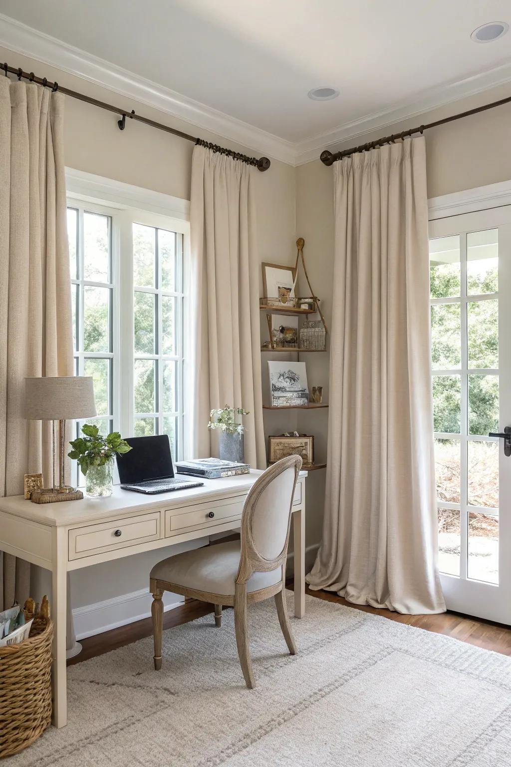 Neutral tones emphasize elegant simplicity and understated sophistication.