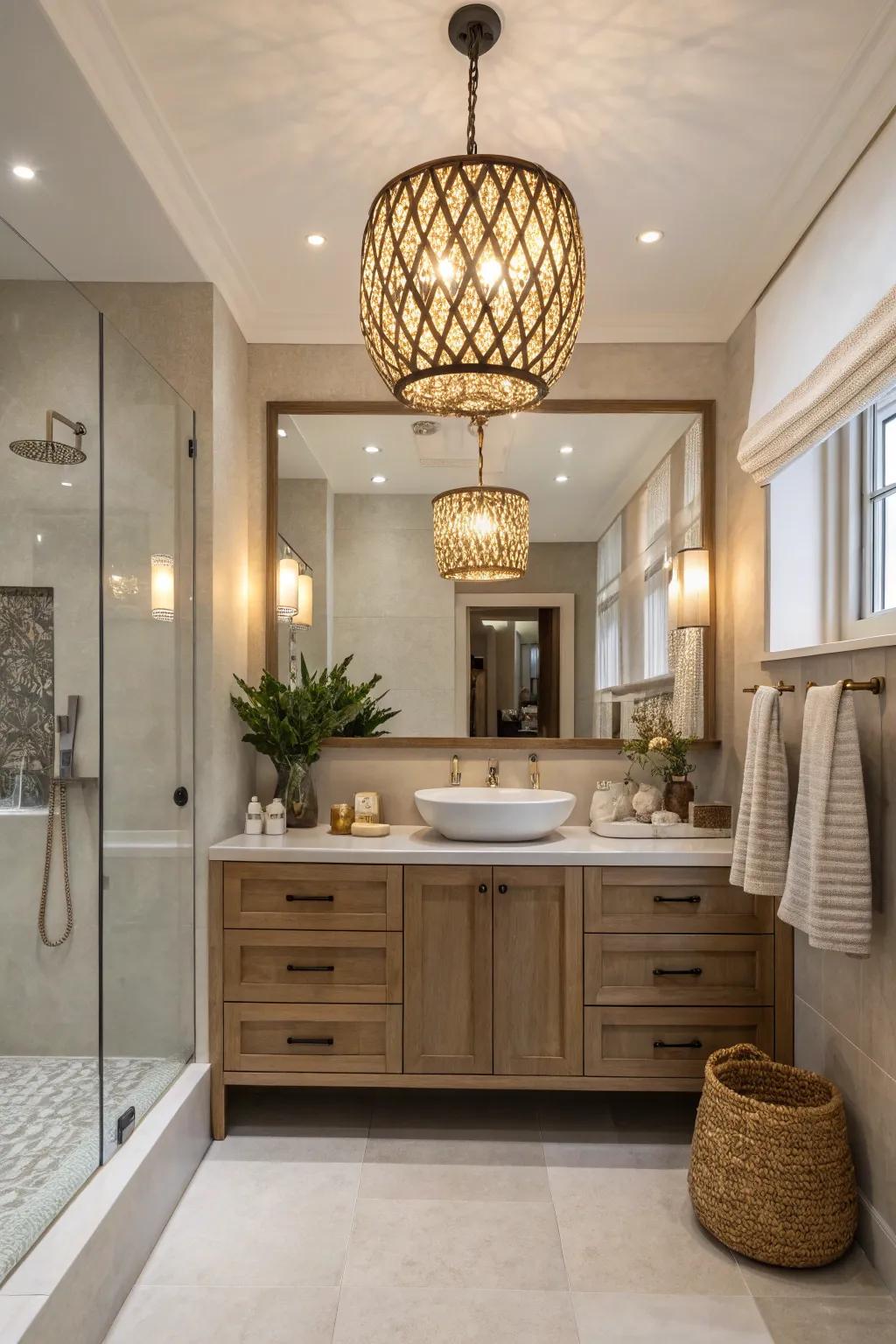 Statement lighting creates a focal point and enhances the ambiance.