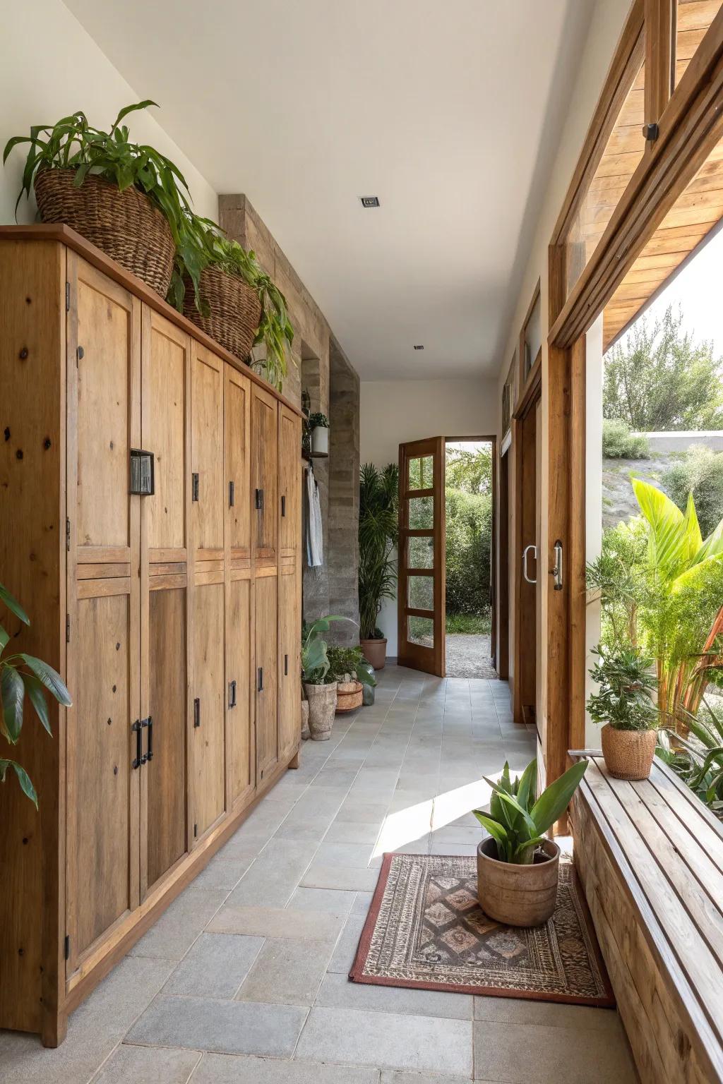Eco-friendly materials provide a sustainable and stylish entryway solution.