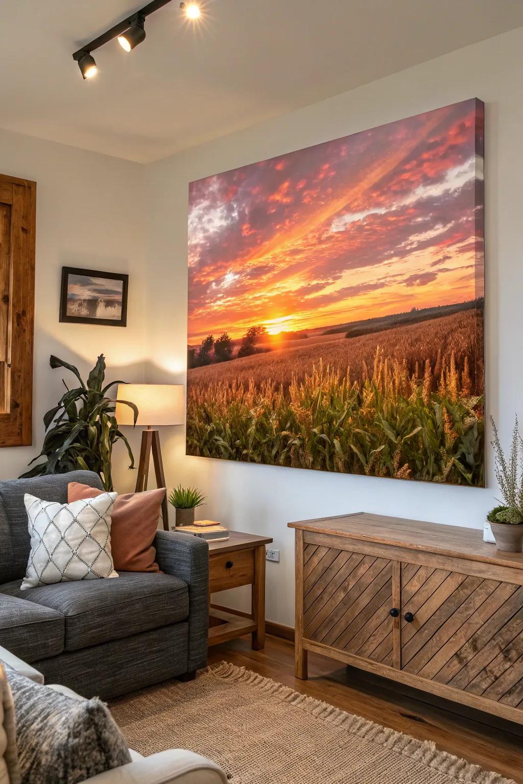 A sunset over maize fields delivers dramatic, breathtaking tints.