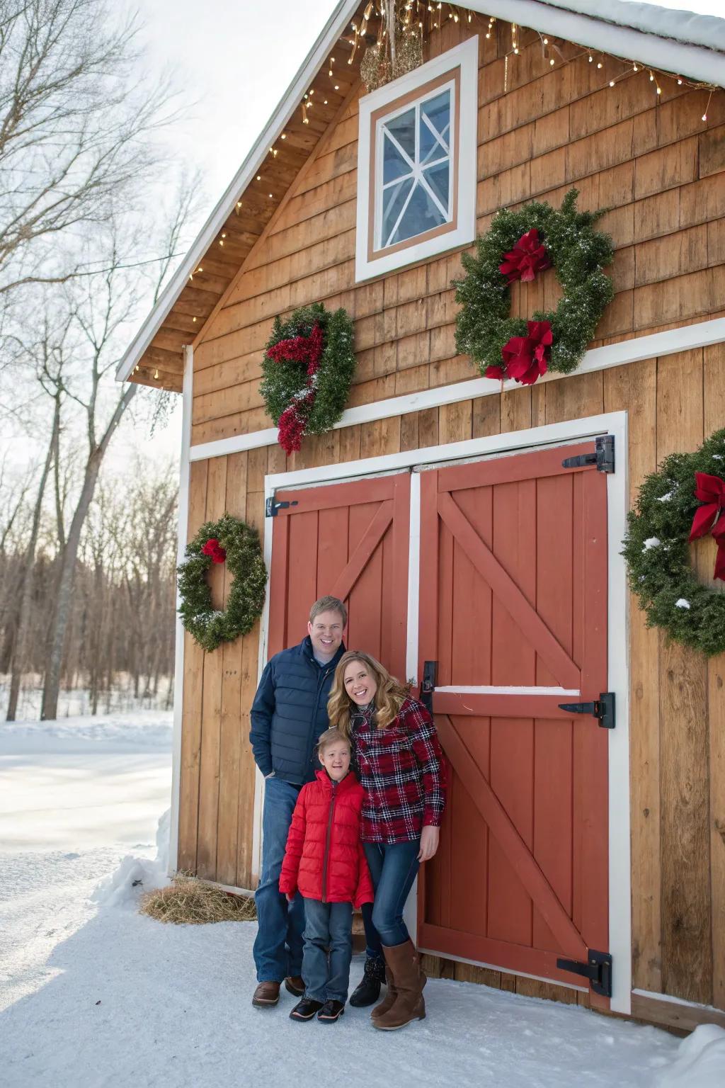 Embrace the charm of rustic farmhouse vibes for a cozy holiday photograph.