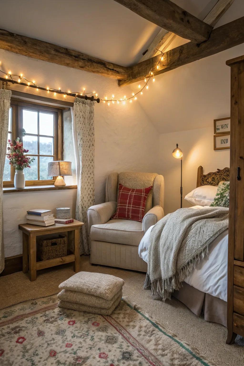 A cozy reading alcove for leisure and tranquility.