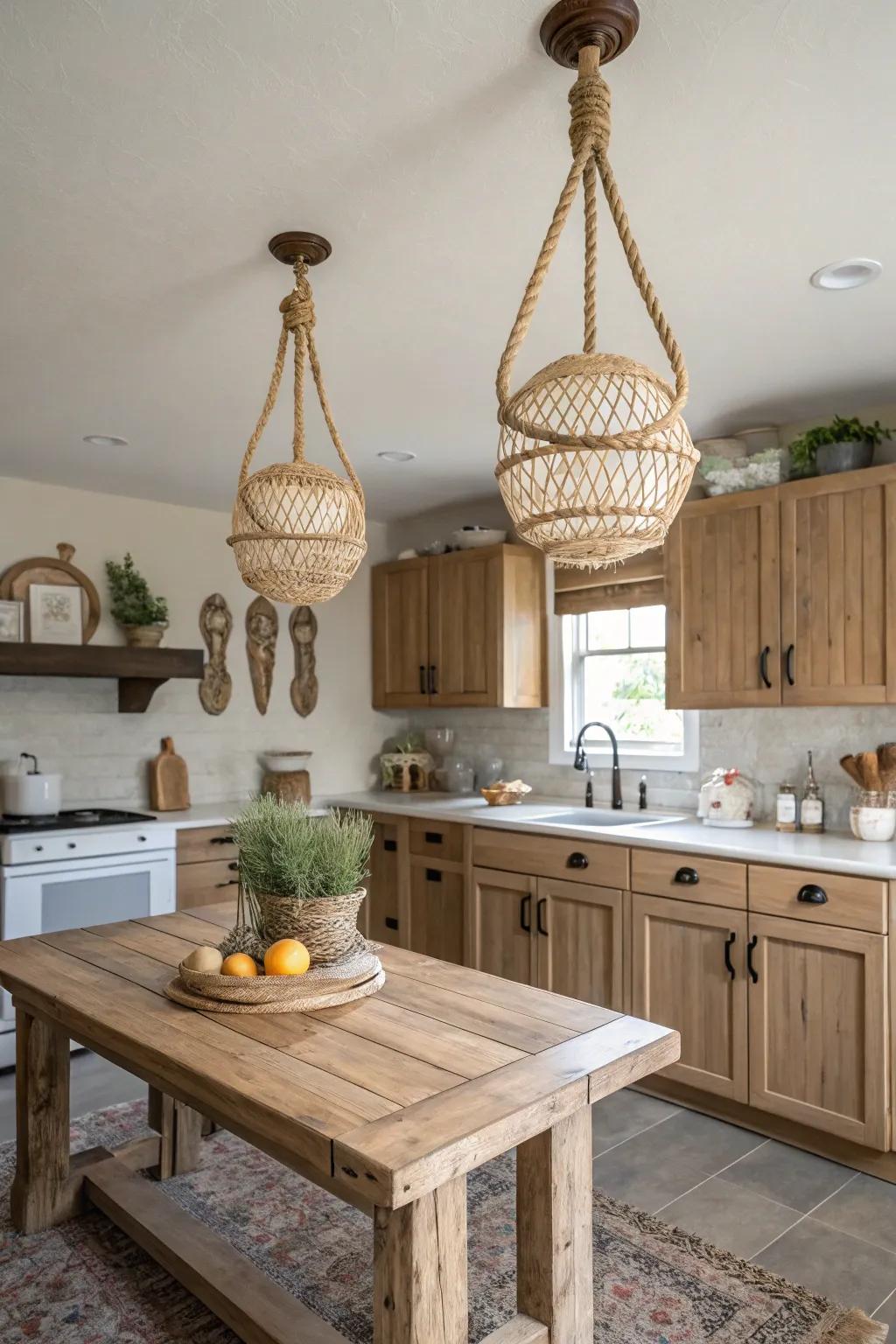 Hemp rope lights add texture and interest.