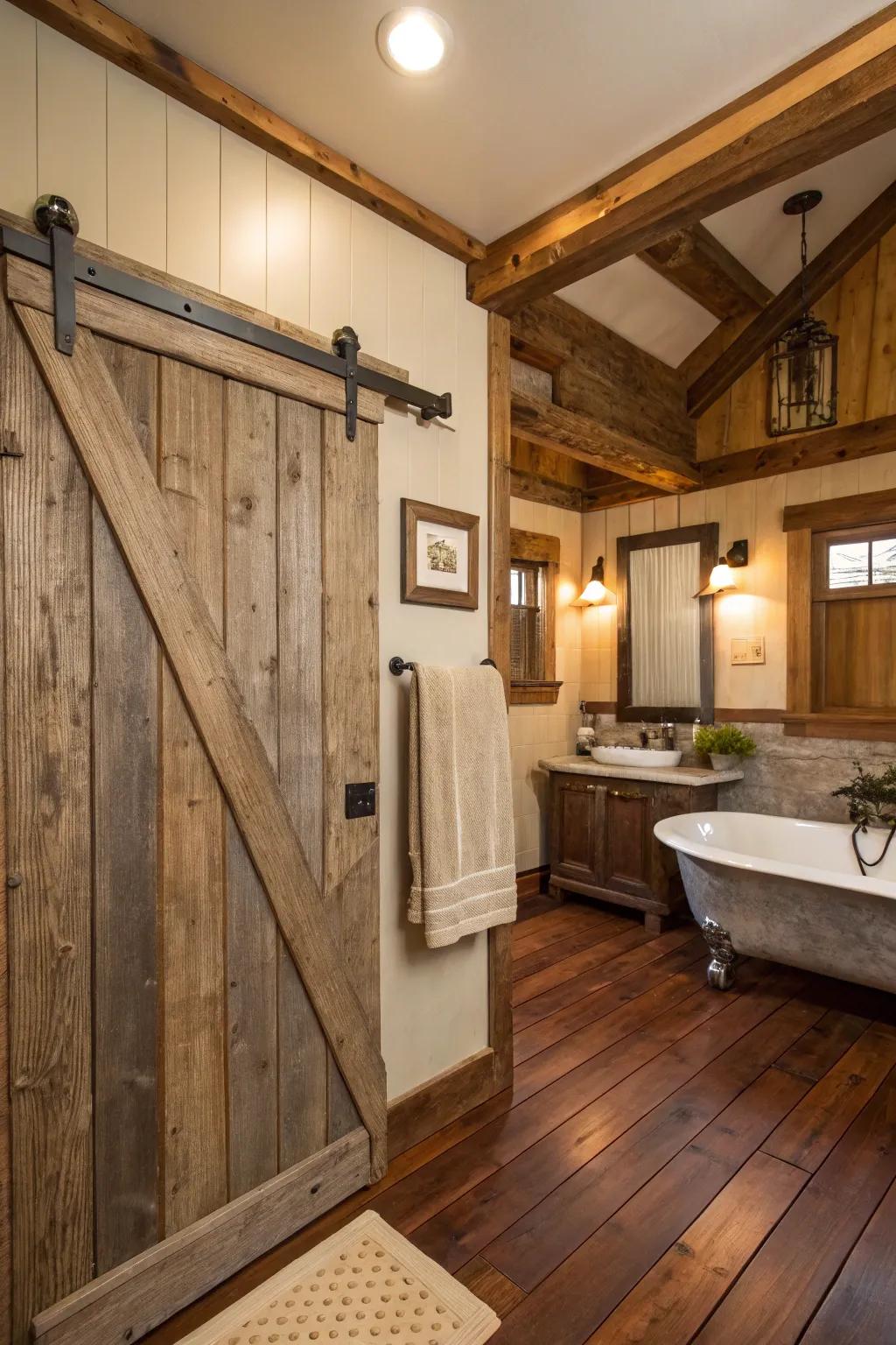 A sliding barn entrance conserves area and enhances farmhouse design.