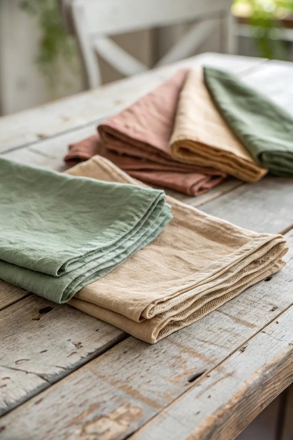 Textured linen napkins add sophistication and unite your centerpiece.