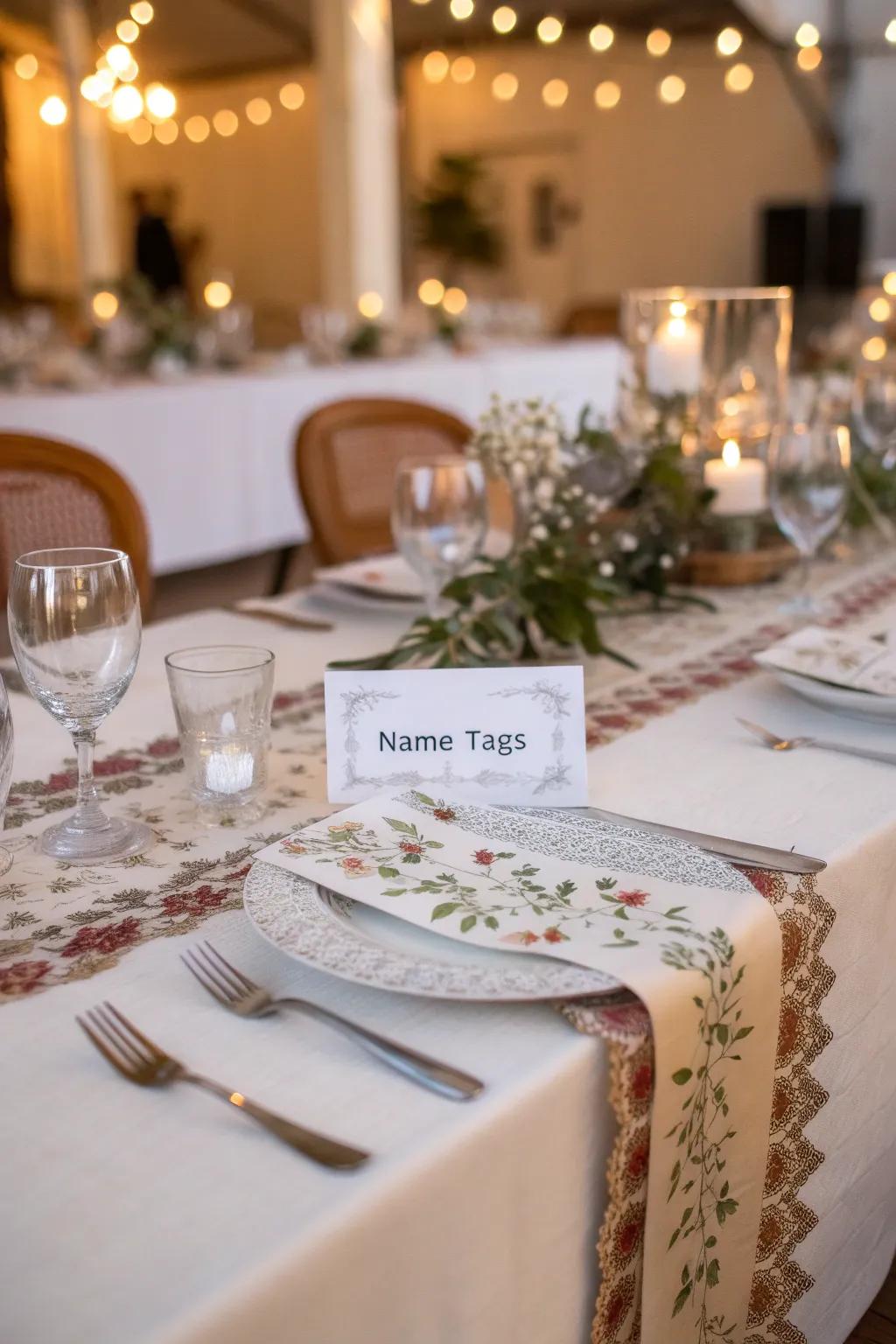 Personalized moniker tags extend a welcoming sentiment.