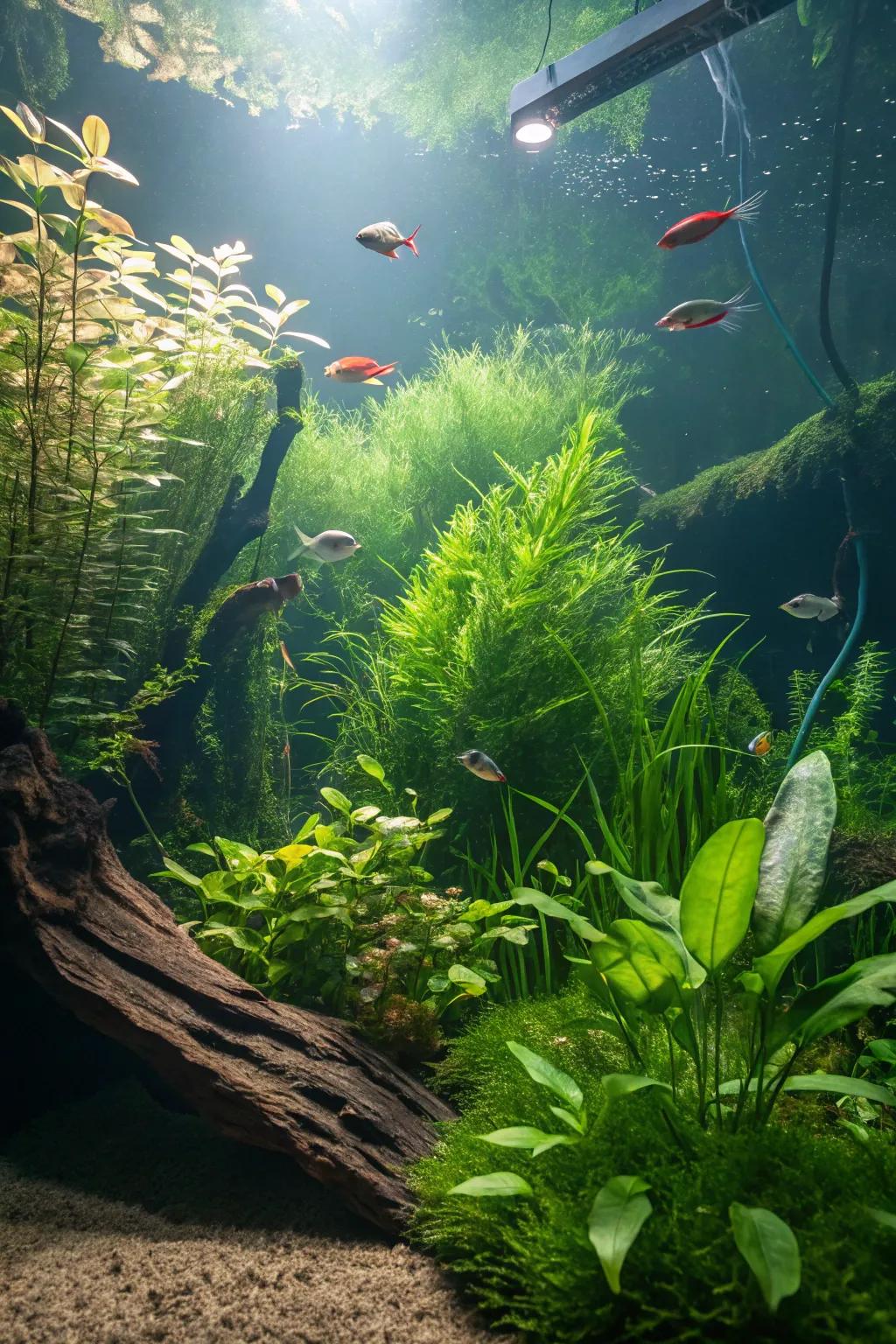 An underwater garden within an aquarium