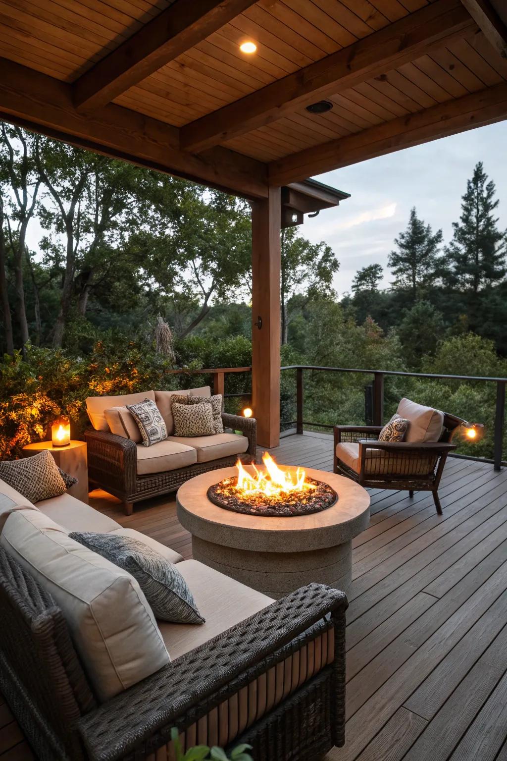 Warm up your evenings with a cozy outdoor fireplace.