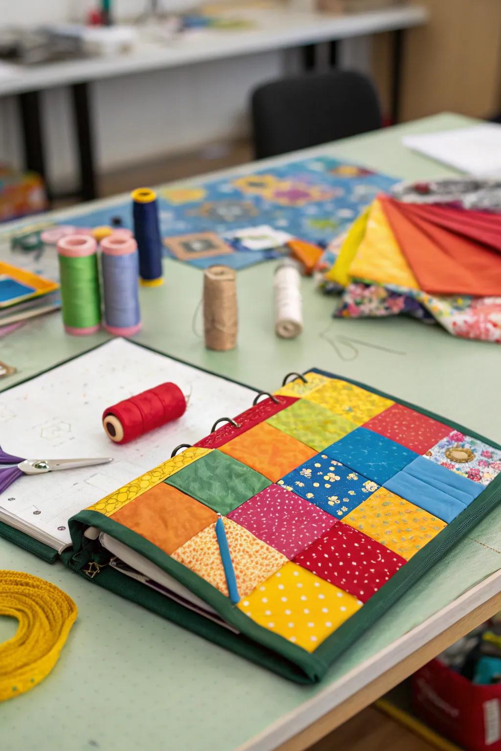 Textile patchwork generates a warming, quilted impression.