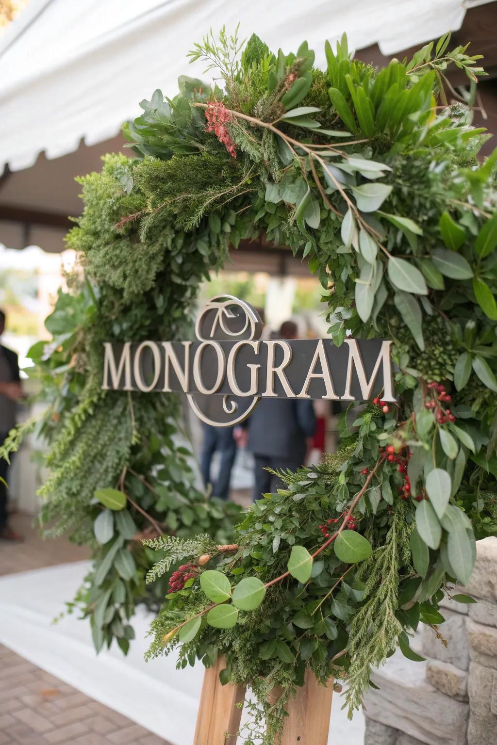 A monogram ornament infusing a personalized declaration into your front portal.