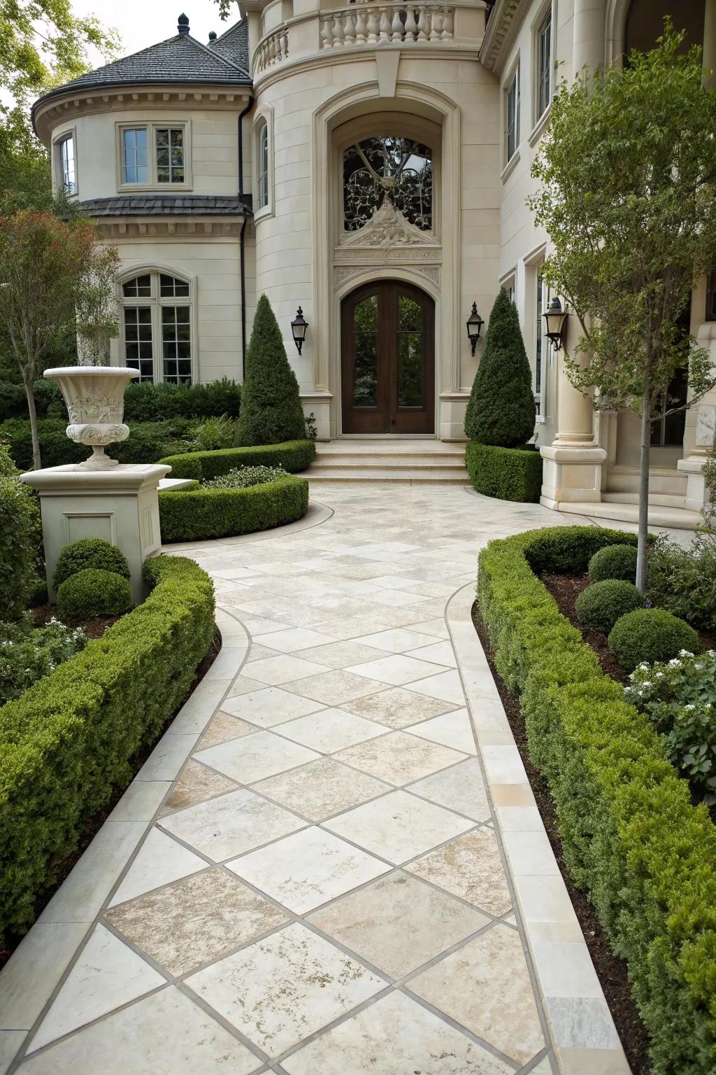 Refined marble pavers culminating in a sumptuous entrance.