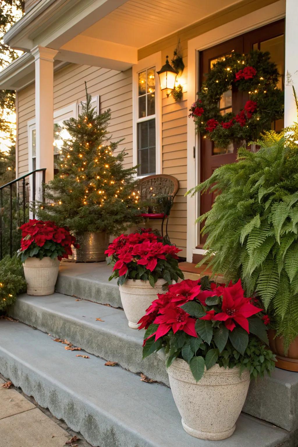 Receptacle flora contribute vibrant holiday pigmentation to your porch.