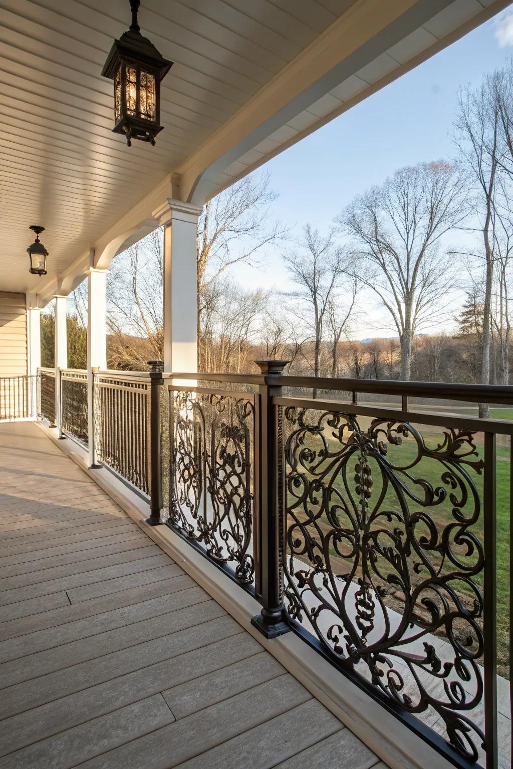 Artistic metal panels creating a unique porch