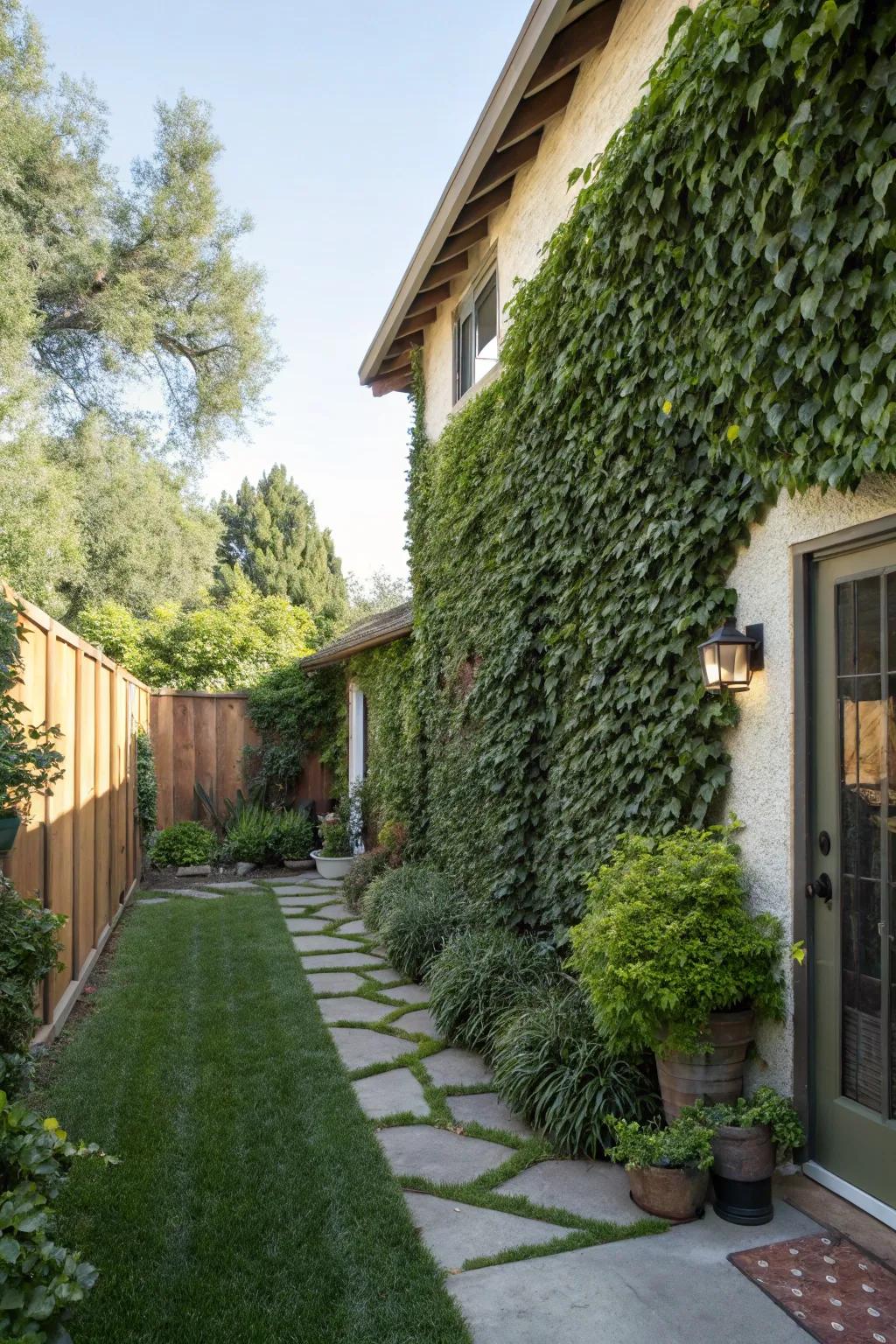 Evergreen vines add vertical interest to the landscape.