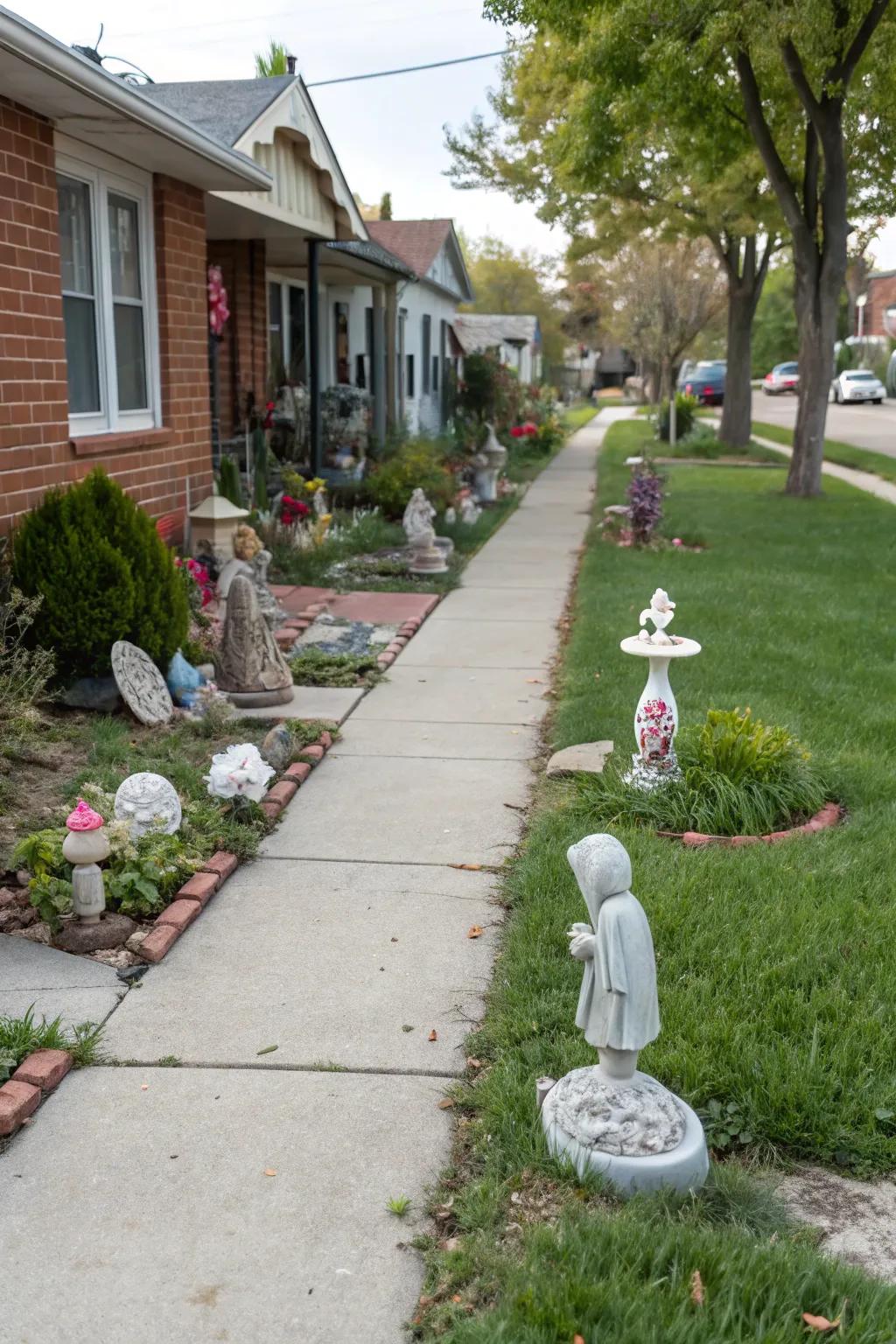 Garden art adds personality and character to a front garden.