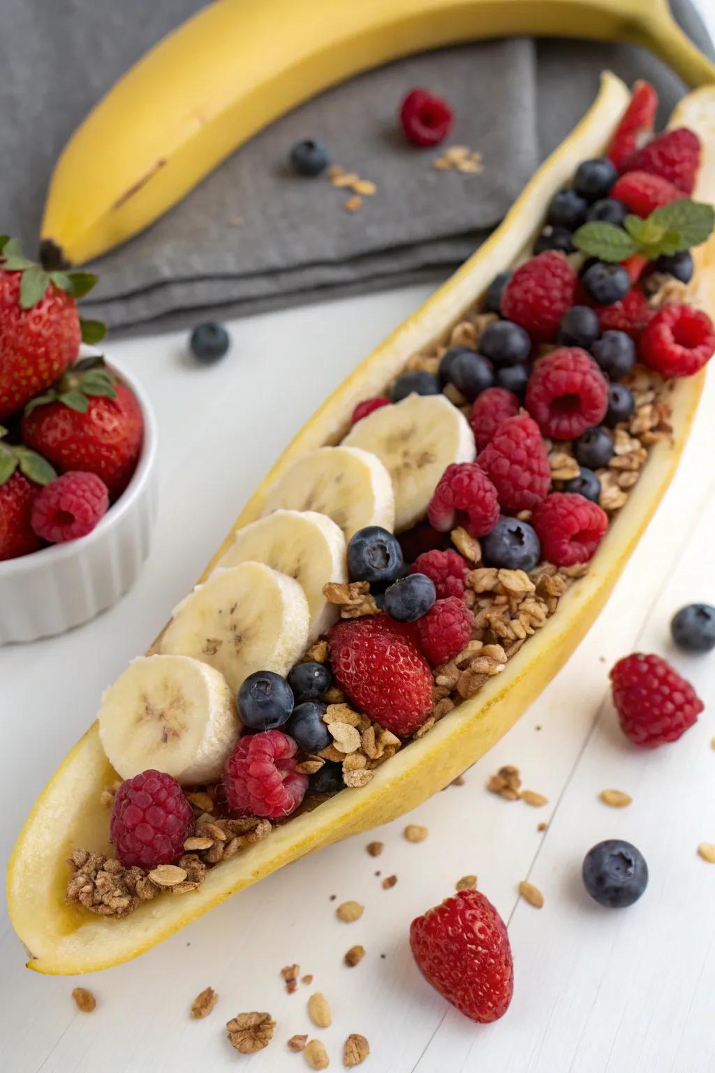 A playful banana arrangement fruit presentation perfect for breakfast.