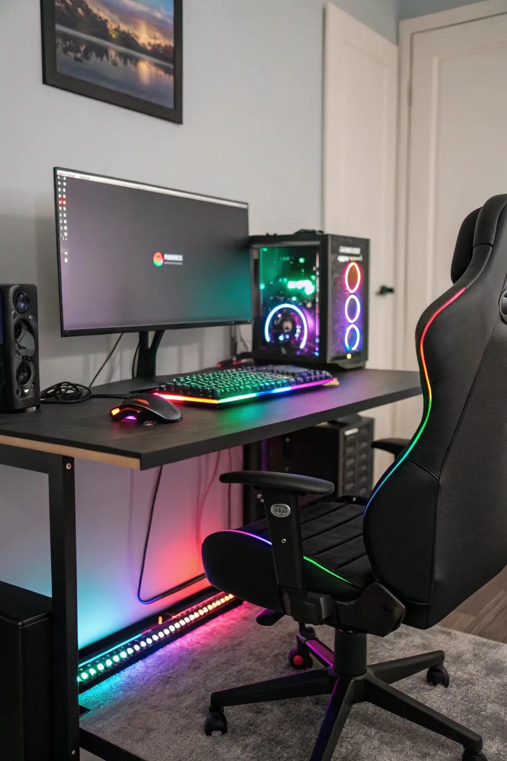 A cohesive color palette establishes a visually striking gaming environment.