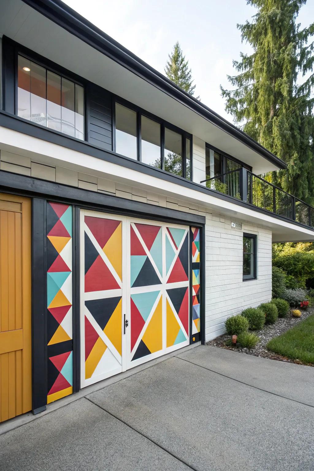 Geometric patterns add a modern twist to this entry door.
