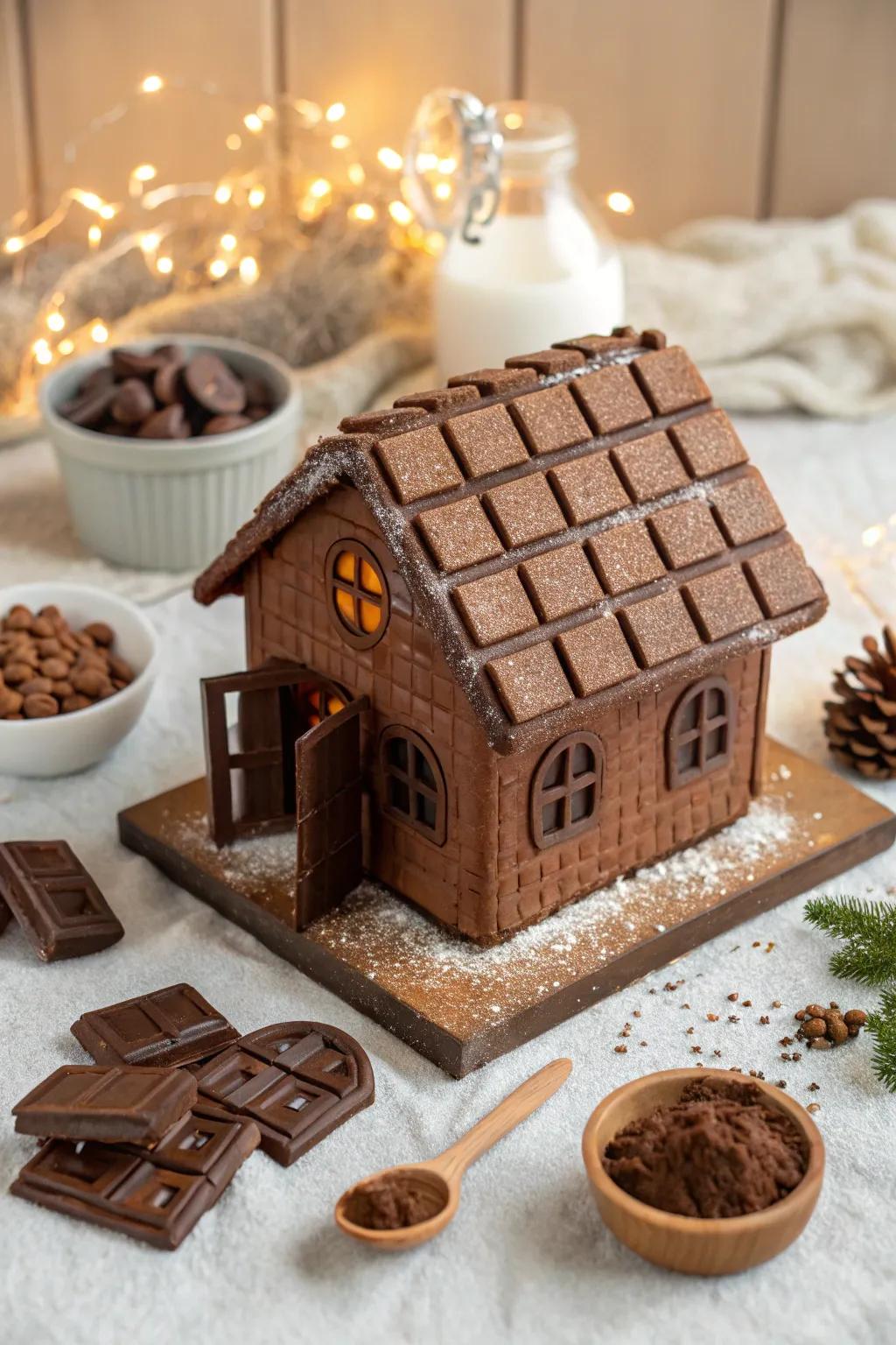 A gingerbread roof with confectionery slab bricks.