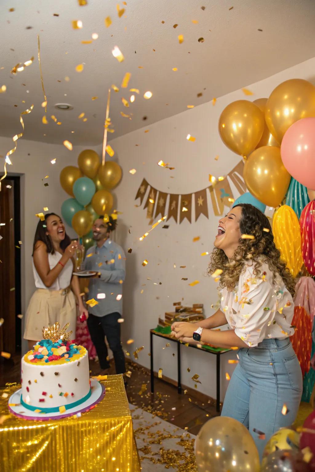 An exhilarating shower of gilded confetti crafting a magical moment.