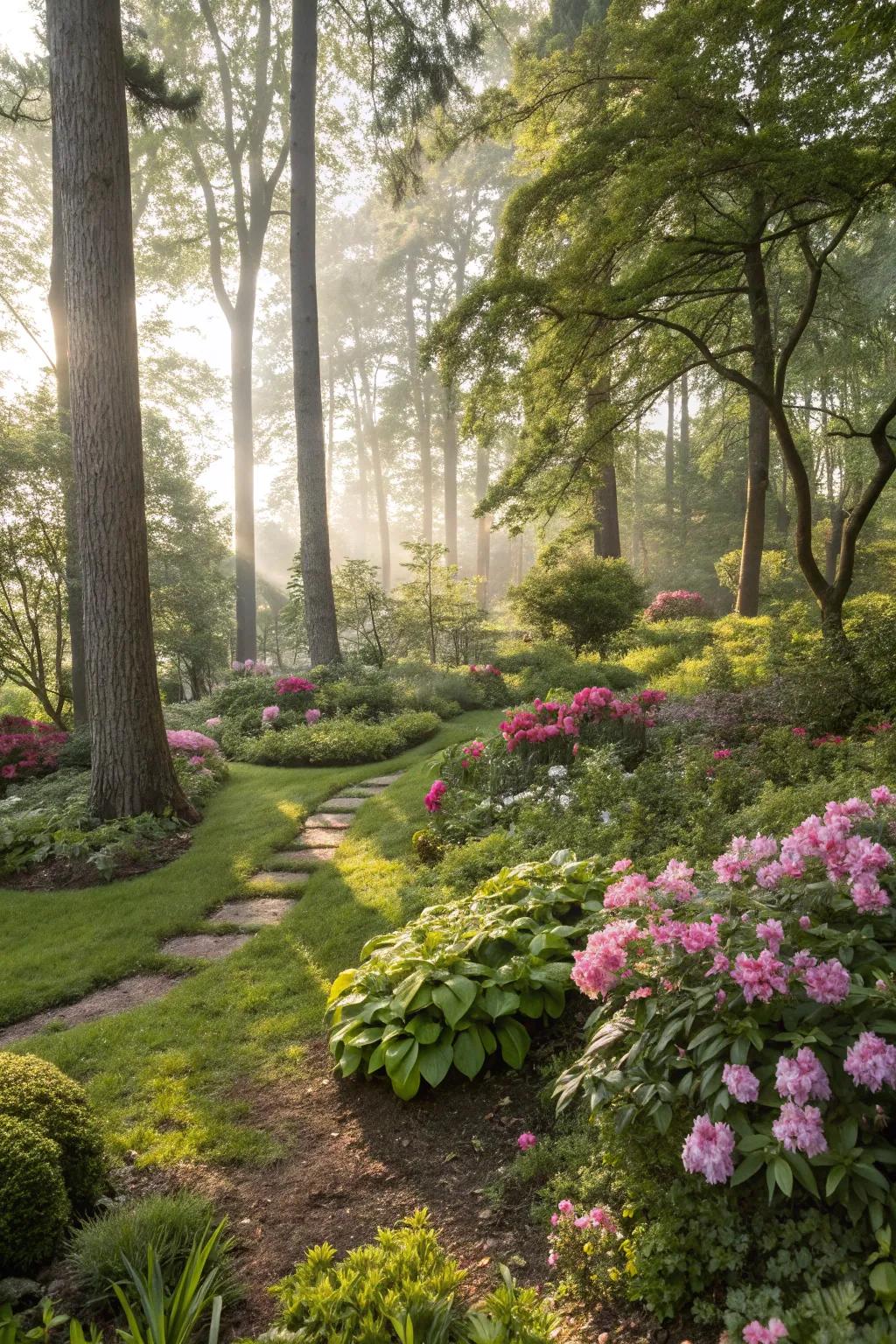Woodland gardens provide a peaceful, natural retreat.