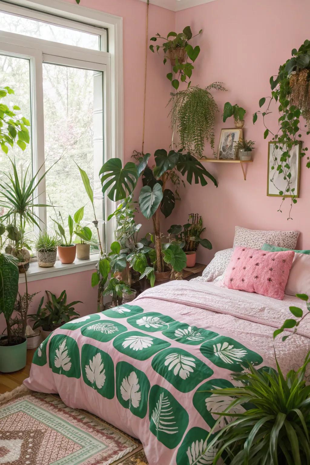 Abundant vegetation enhances dynamism and tranquility within your bedroom.