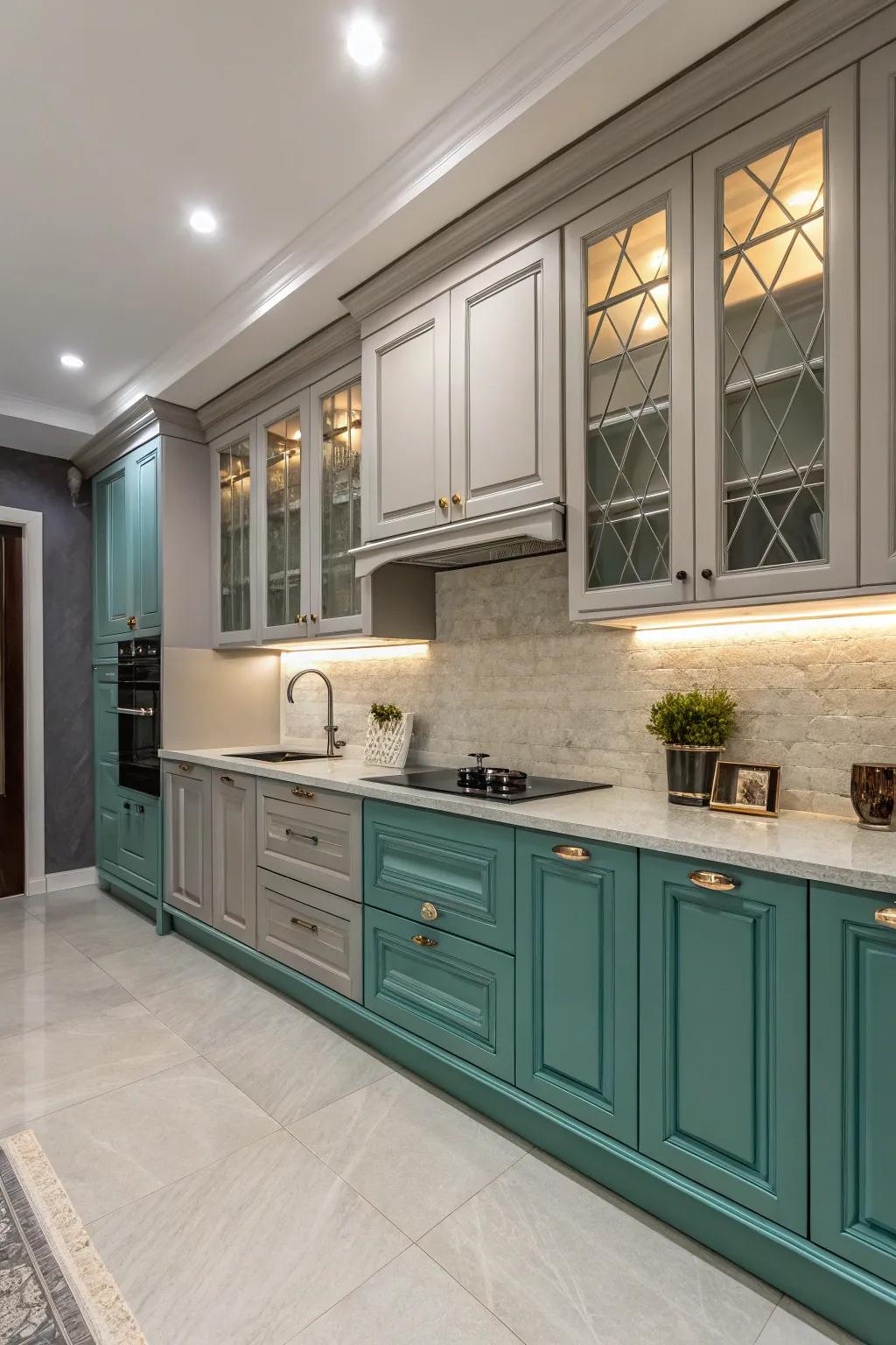 Two-tone cabinetry adds depth to the kitchen's design.