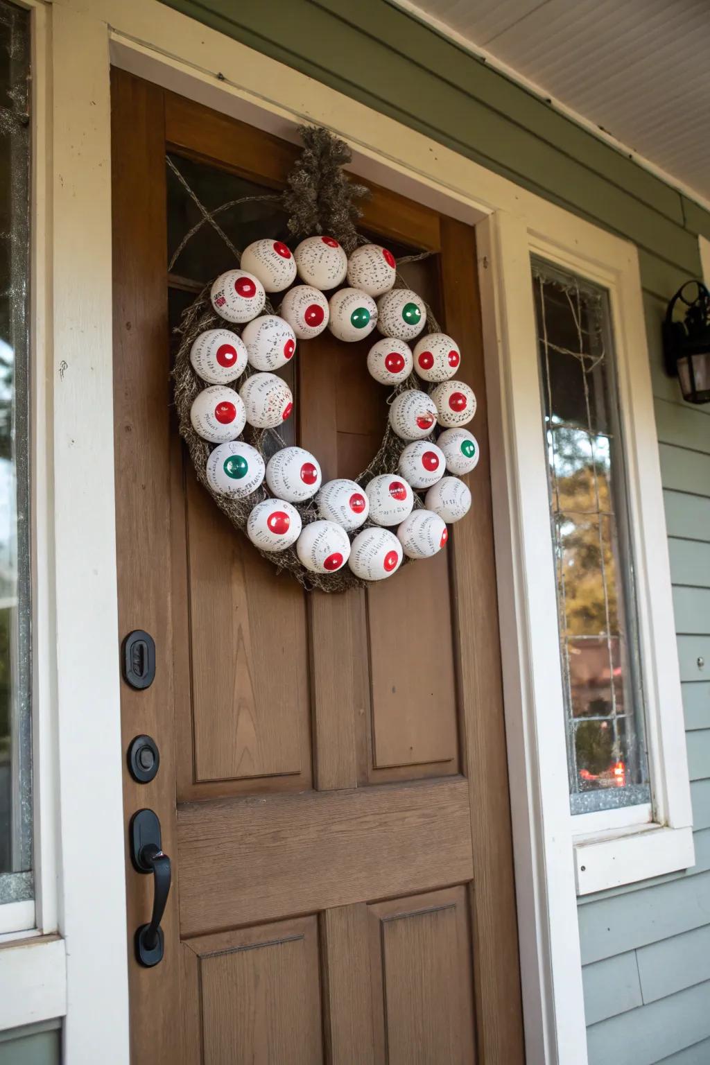 Welcome your guests with a wreath of eyeballs.