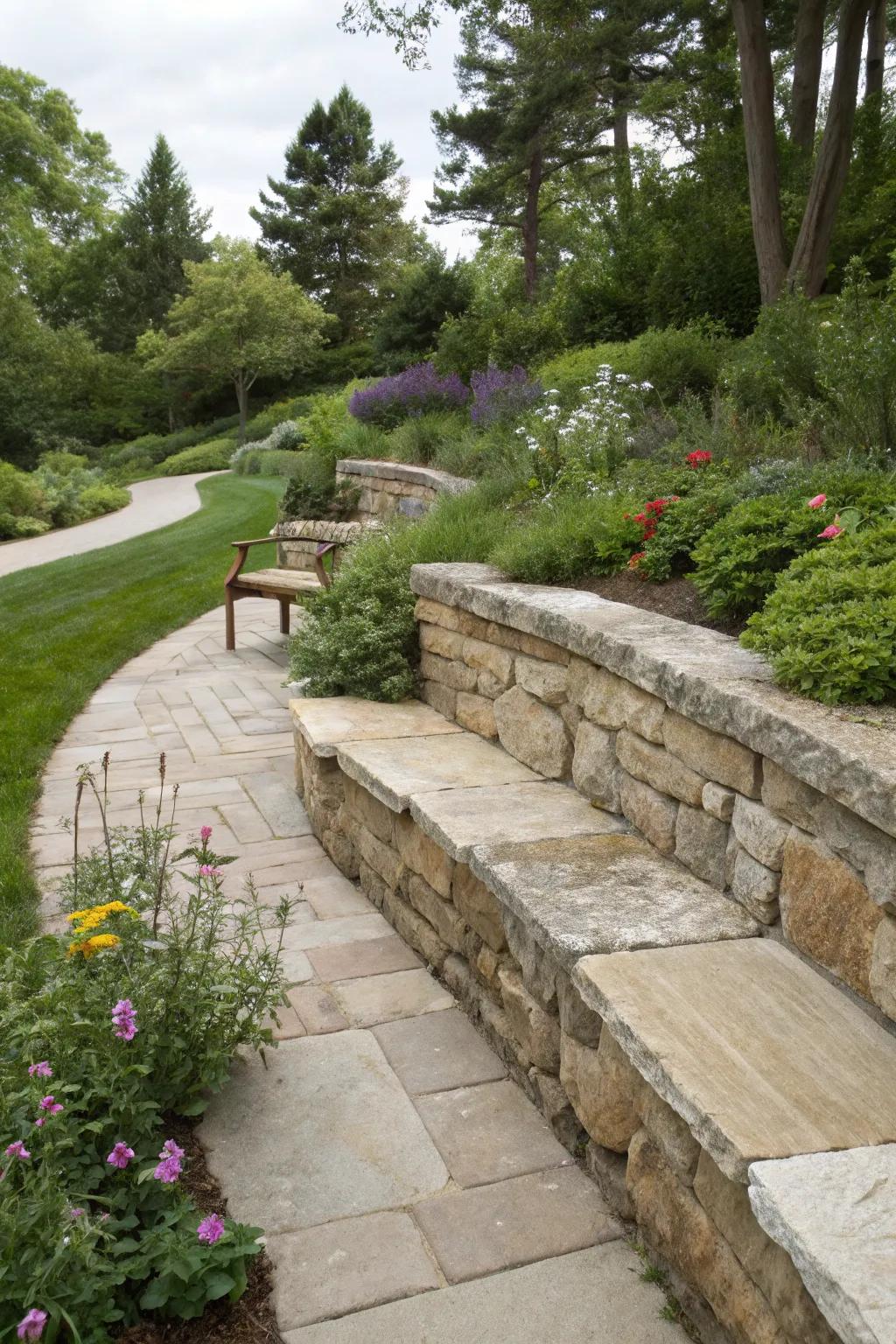 Retaining walls can serve as practical seating sectors.