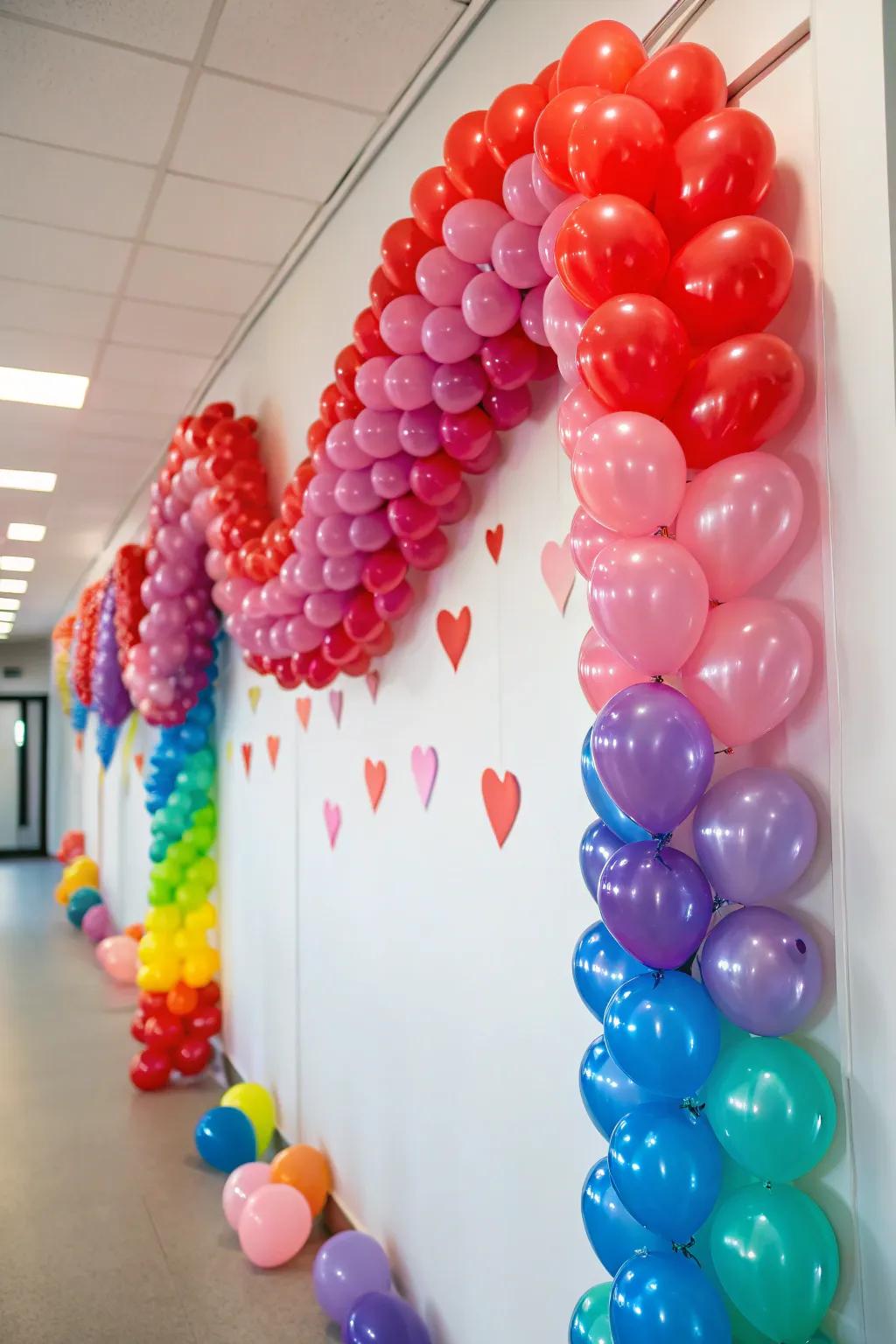 A chromatic heart inflatable festoon imparts elation.
