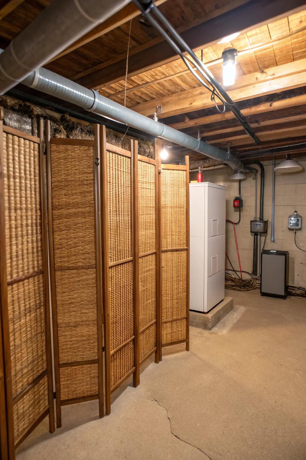Woven bamboo screens add texture and concealment.