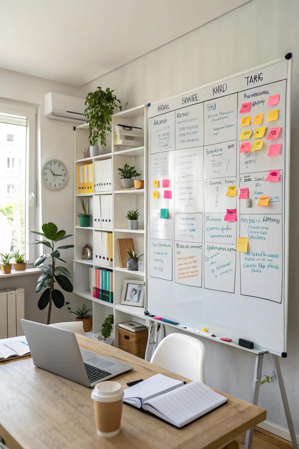 A whiteboard is best for organizing tasks and brainstorming.