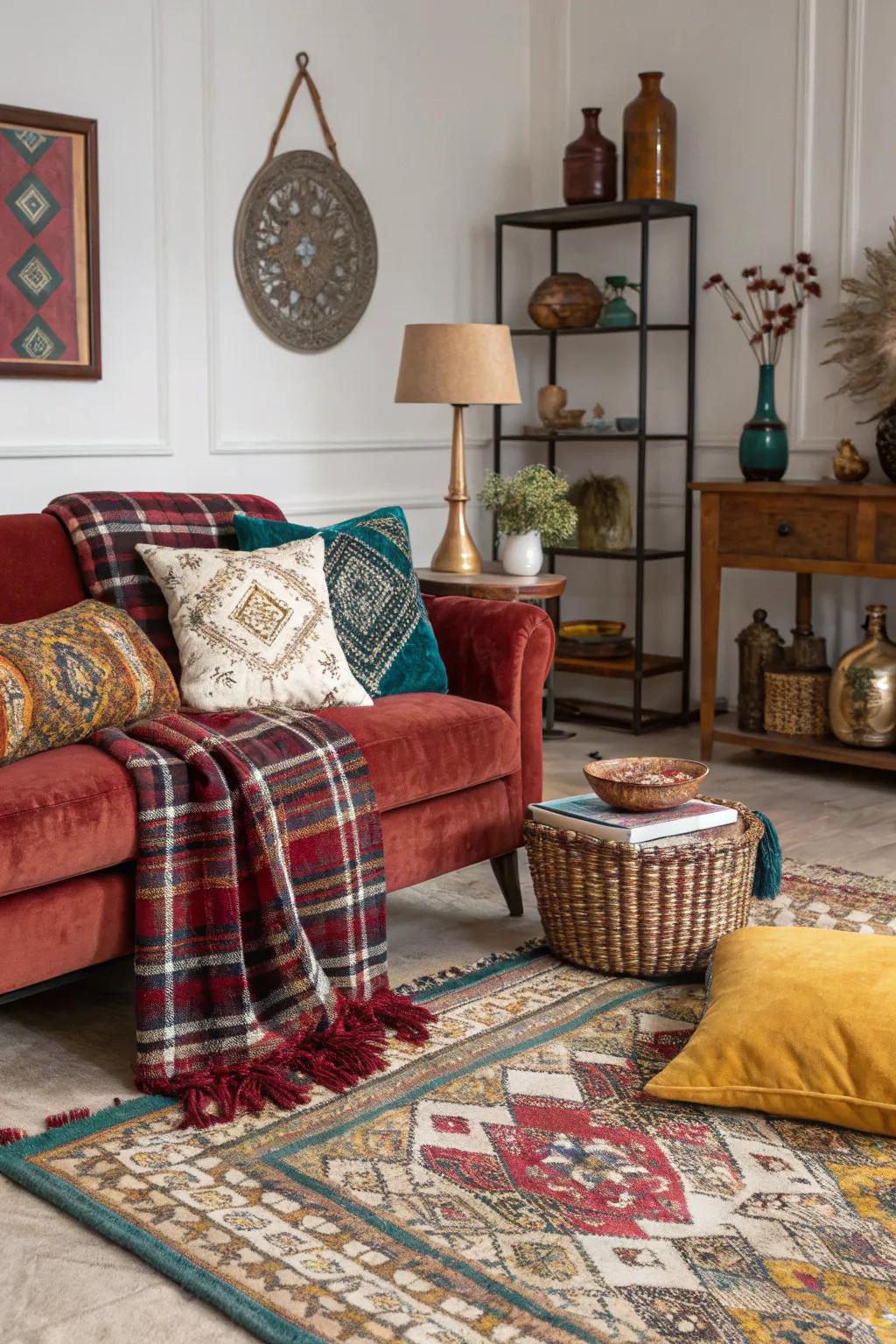 Amalgamate patterns and textures to engender a visually sumptuous atmosphere.