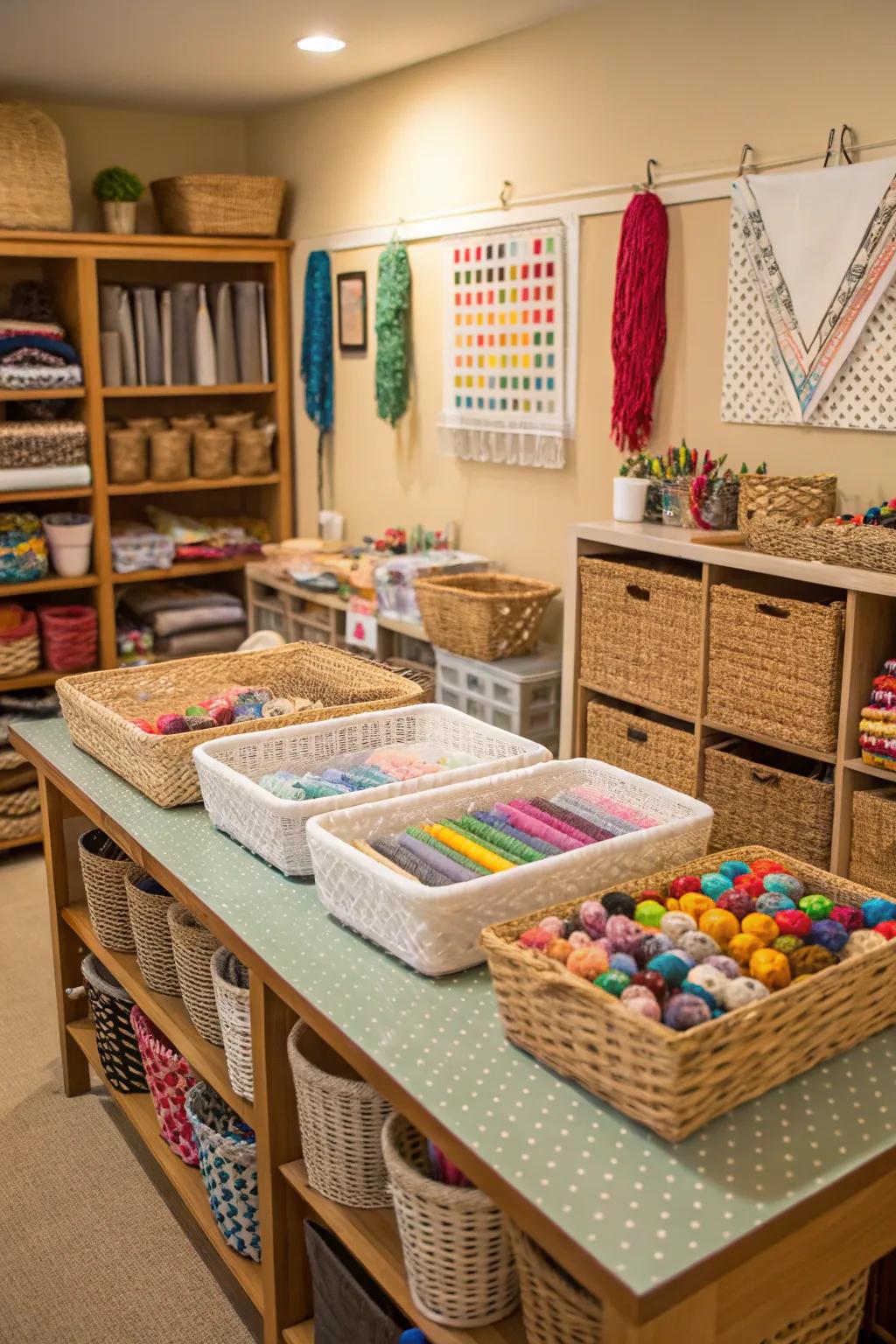 Baskets are indispensable for coordinating craft provisions.