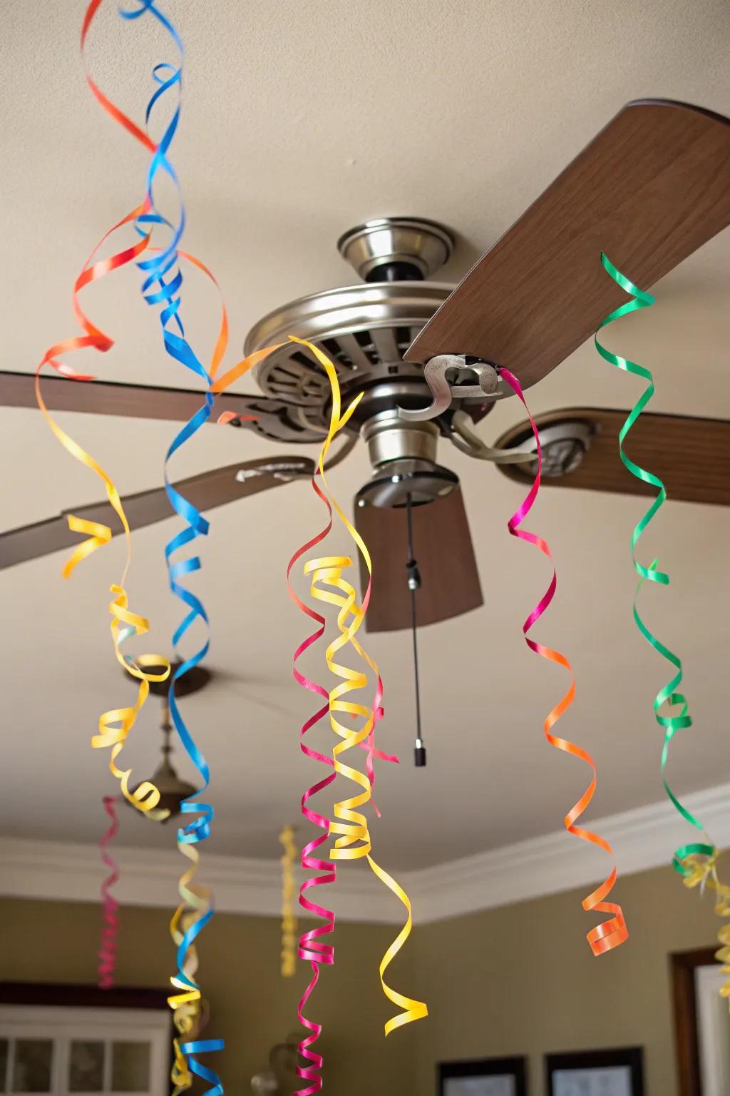 Introduce dynamic flair with ribbons on an overhead ventilator.
