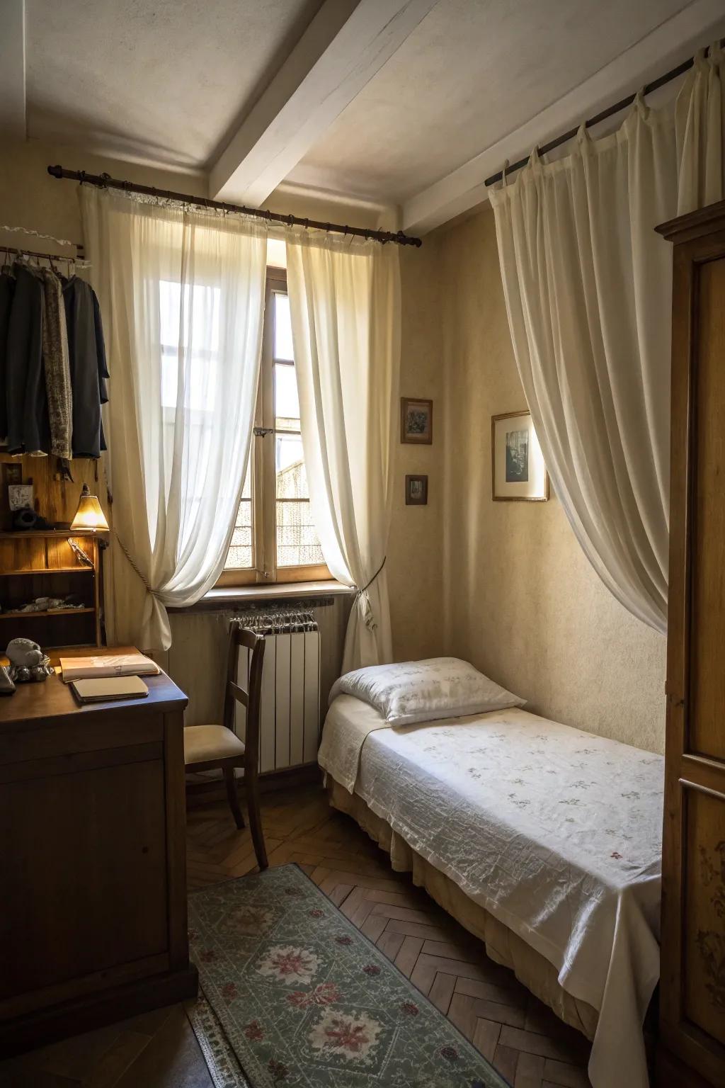 High-mounted curtains amplifying the sense of room height.