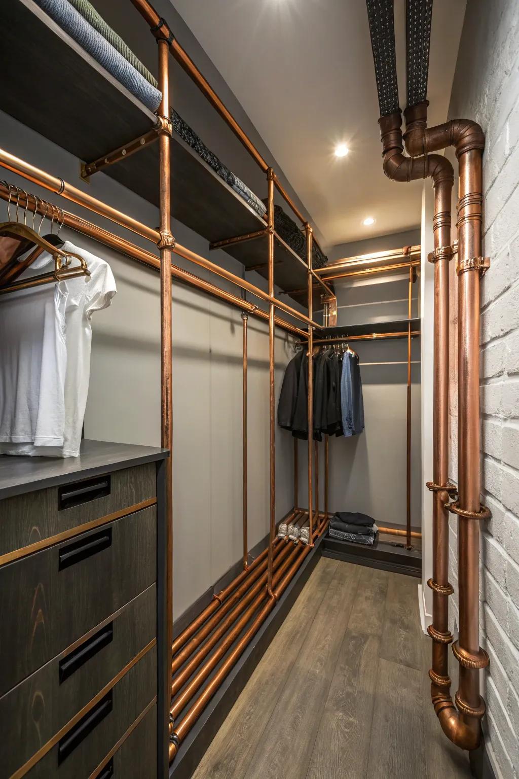 Unconventional elements such as copper tubing add a chic, modern feel.