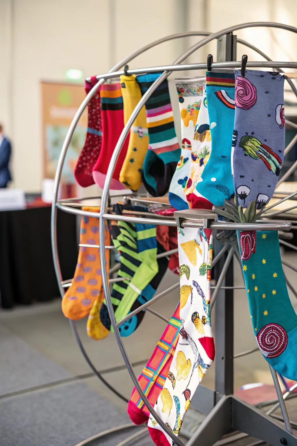 A spinning organizer exhibits your sock collection beautifully.