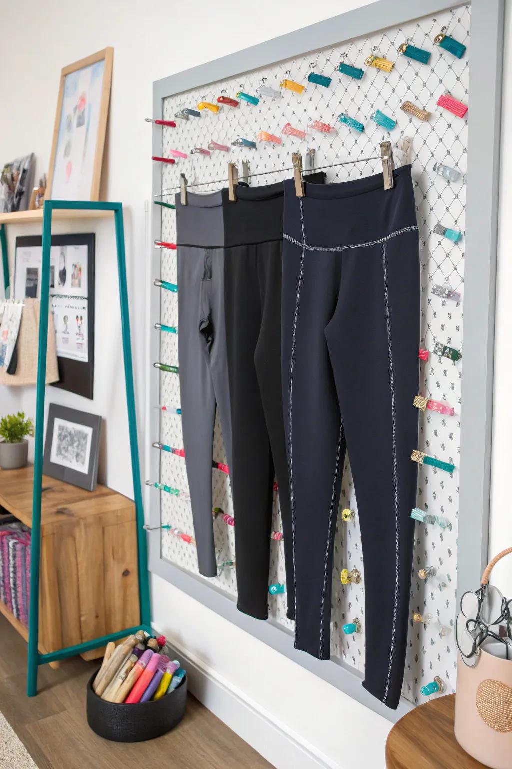 Display your leggings using a magnetic board to achieve a modern, artistic display.