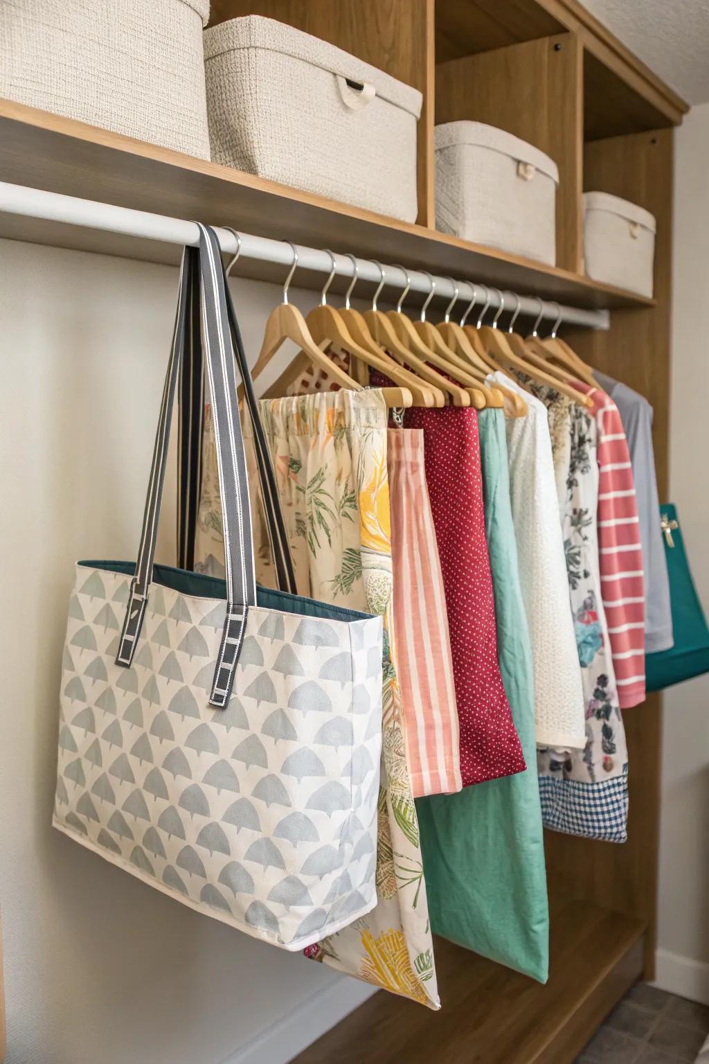 Suspending rods present a vertical and elegant storage answer.