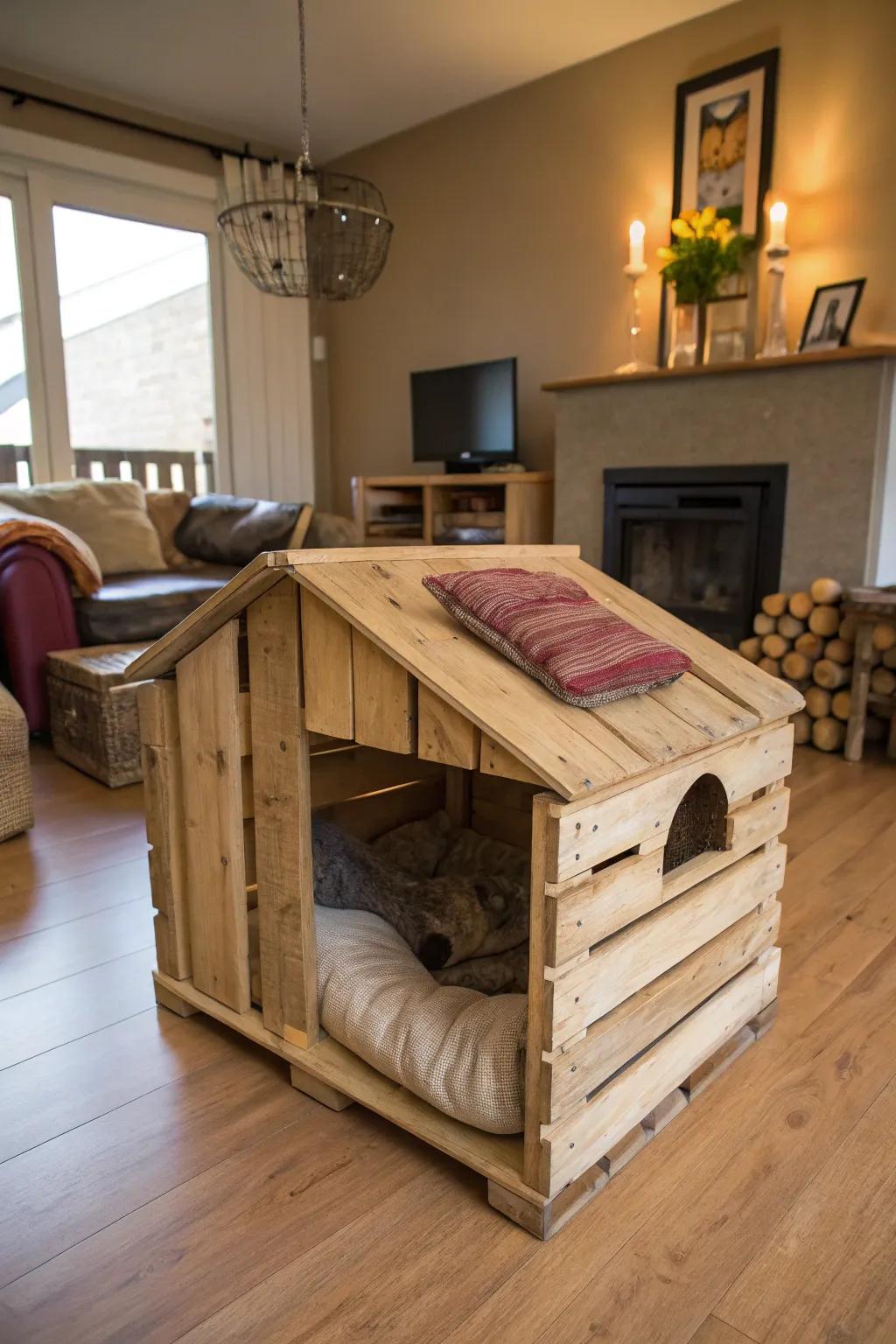 A rustic pallet dwelling that adds vintage charm.
